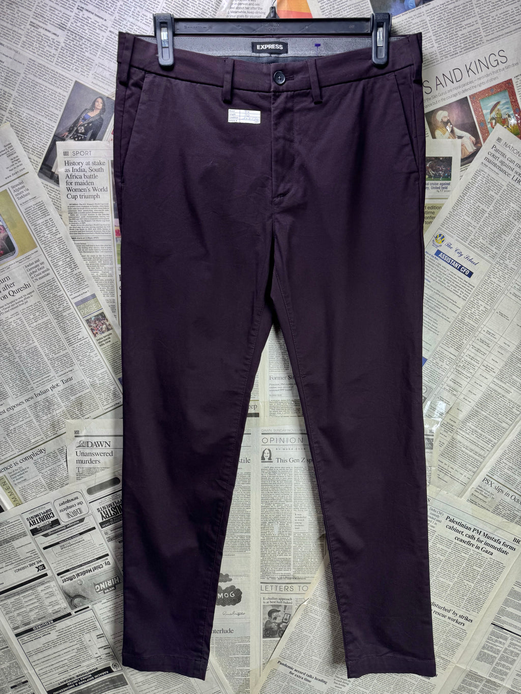 Express® Waist: 34" | Burgundy | Super Skinny Fit Chino Pants | Cotton - Poly - Spandex | 1449 - Genuine Maal