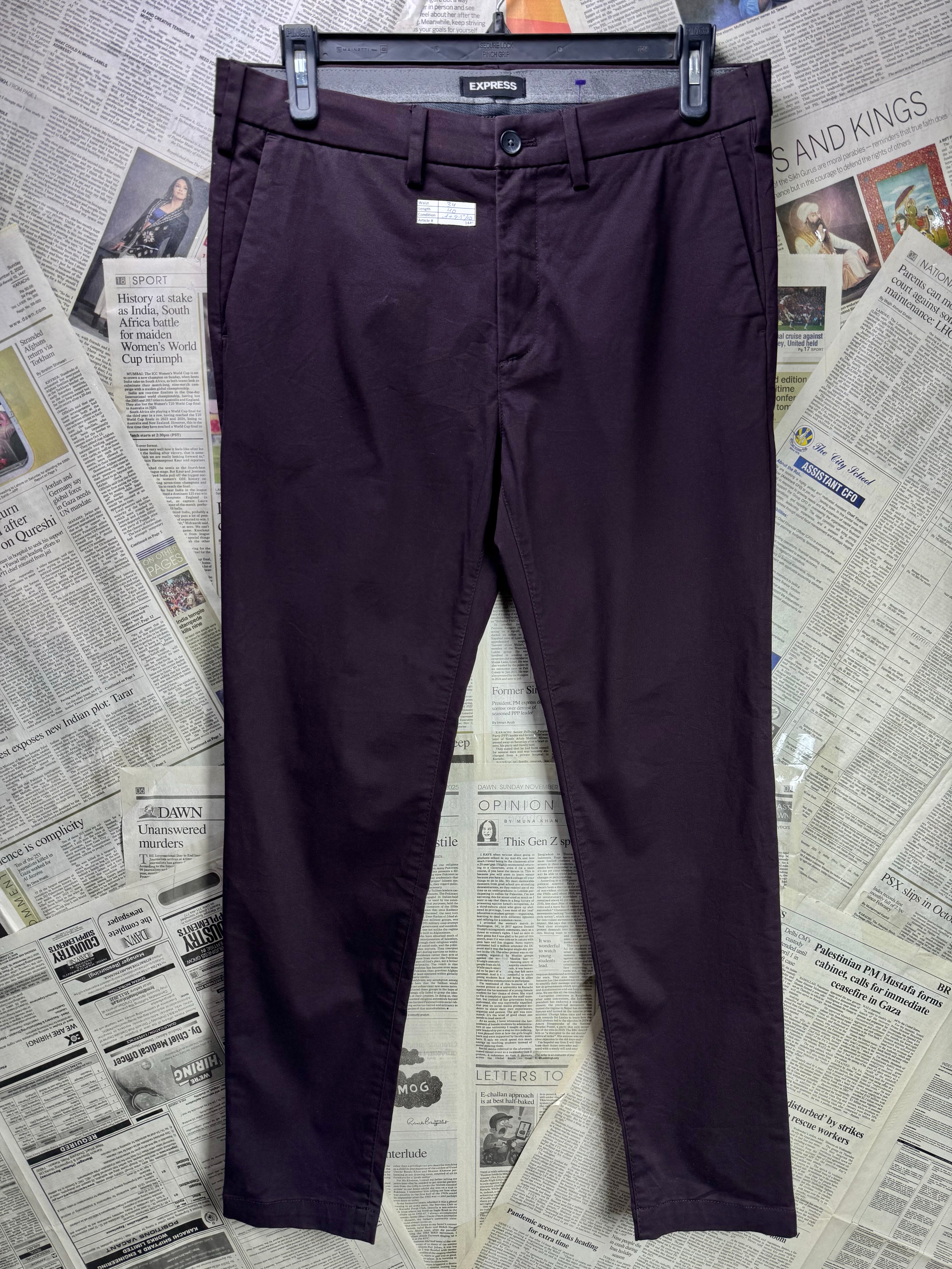 Express® Waist: 34" | Burgundy | Super Skinny Fit Chino Pants | Cotton - Poly - Spandex | 1449 - Genuine Maal