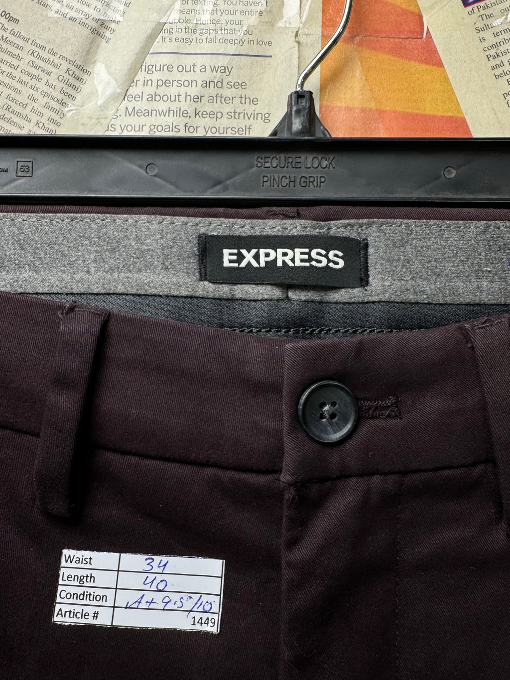 Express® Waist: 34" | Burgundy | Super Skinny Fit Chino Pants | Cotton - Poly - Spandex | 1449 - Genuine Maal