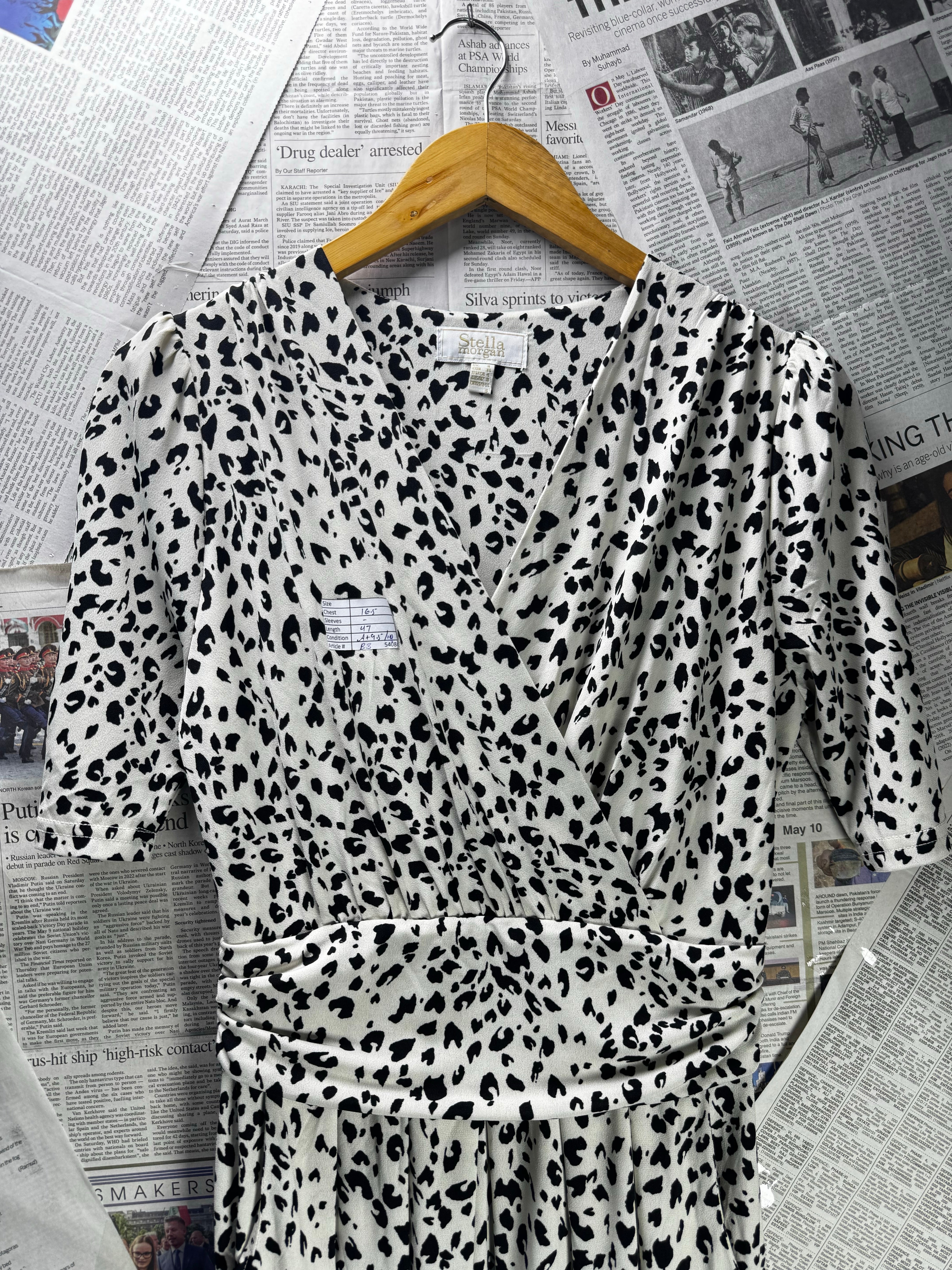Stella Morgan® XS | Bust: 16.5" | Dalmatian | Midi Dress | B3 - 5408 - Genuine Maal