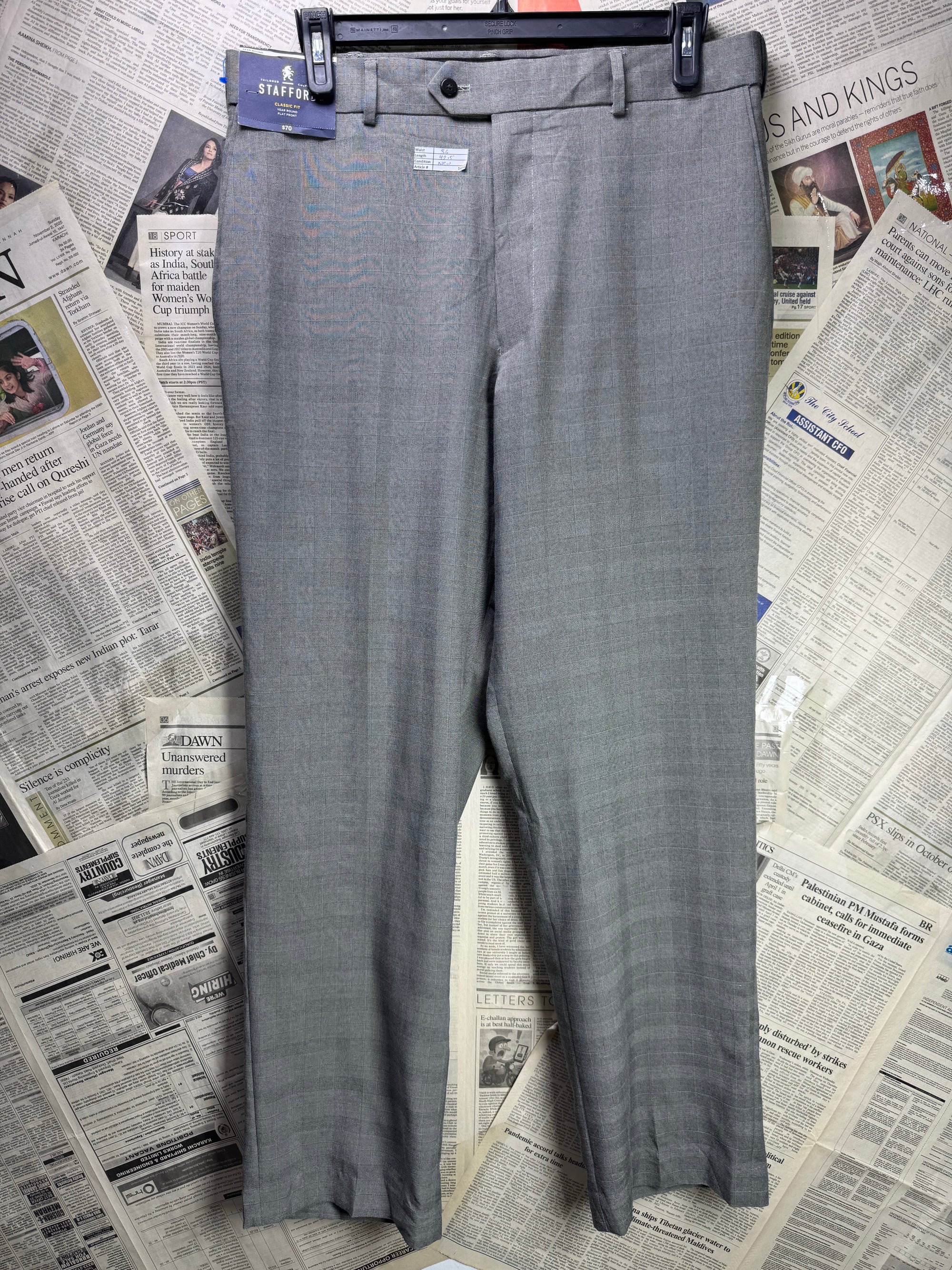 Stafford's® Waist: 36" | Grey Plaid | Classic Fit Dress Pants | Poly - Viscose | 1434 - Genuine Maal