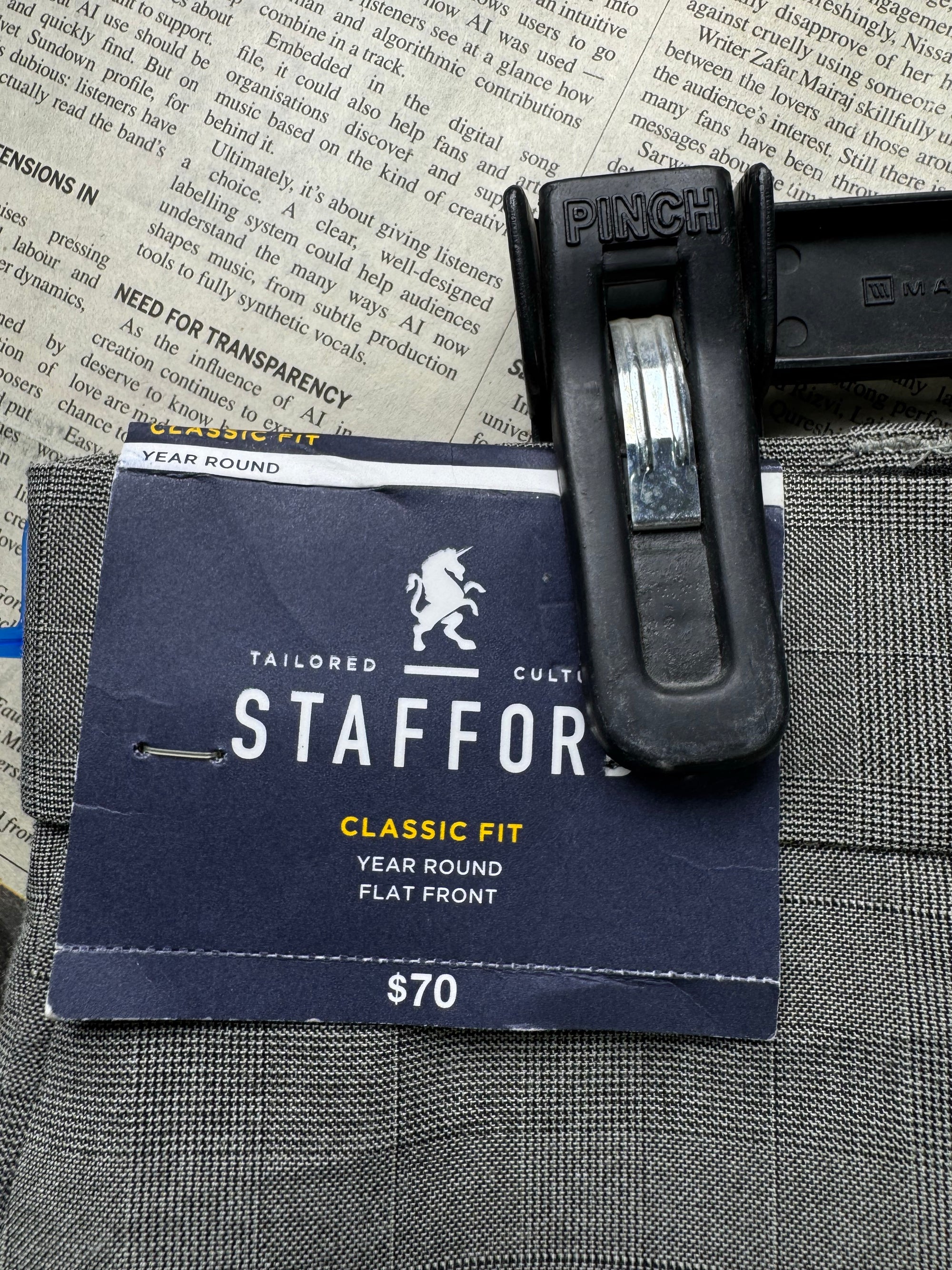 Stafford's® Waist: 36" | Grey Plaid | Classic Fit Dress Pants | Poly - Viscose | 1434 - Genuine Maal