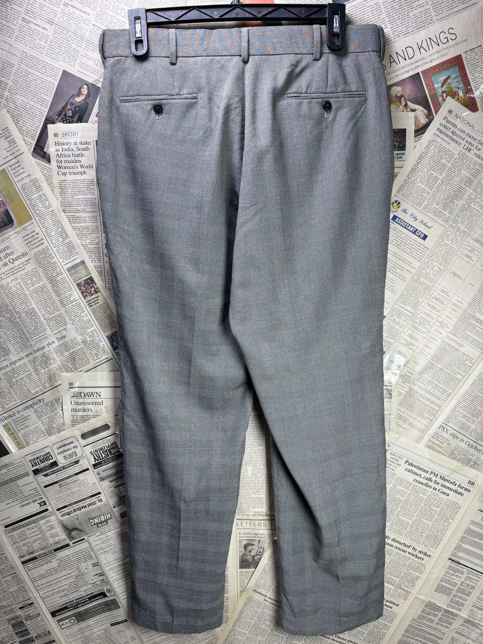 Stafford's® Waist: 36" | Grey Plaid | Classic Fit Dress Pants | Poly - Viscose | 1434 - Genuine Maal