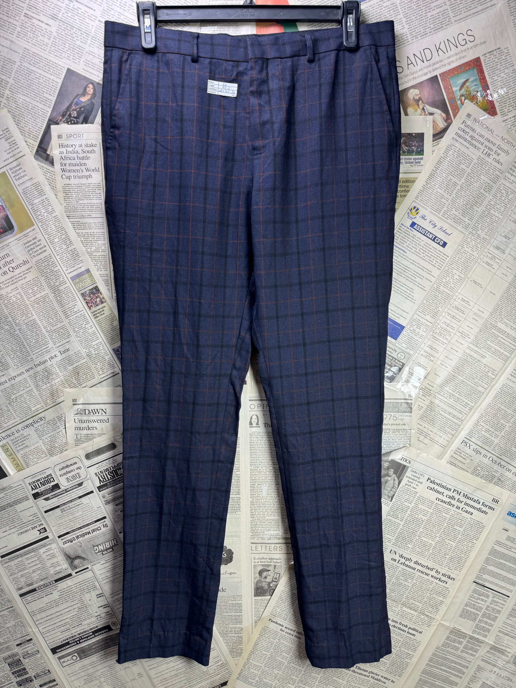 Villain® Waist: 36" | Blue Plaid | Dress Pants | Poly - Viscose | 1447 - Genuine Maal