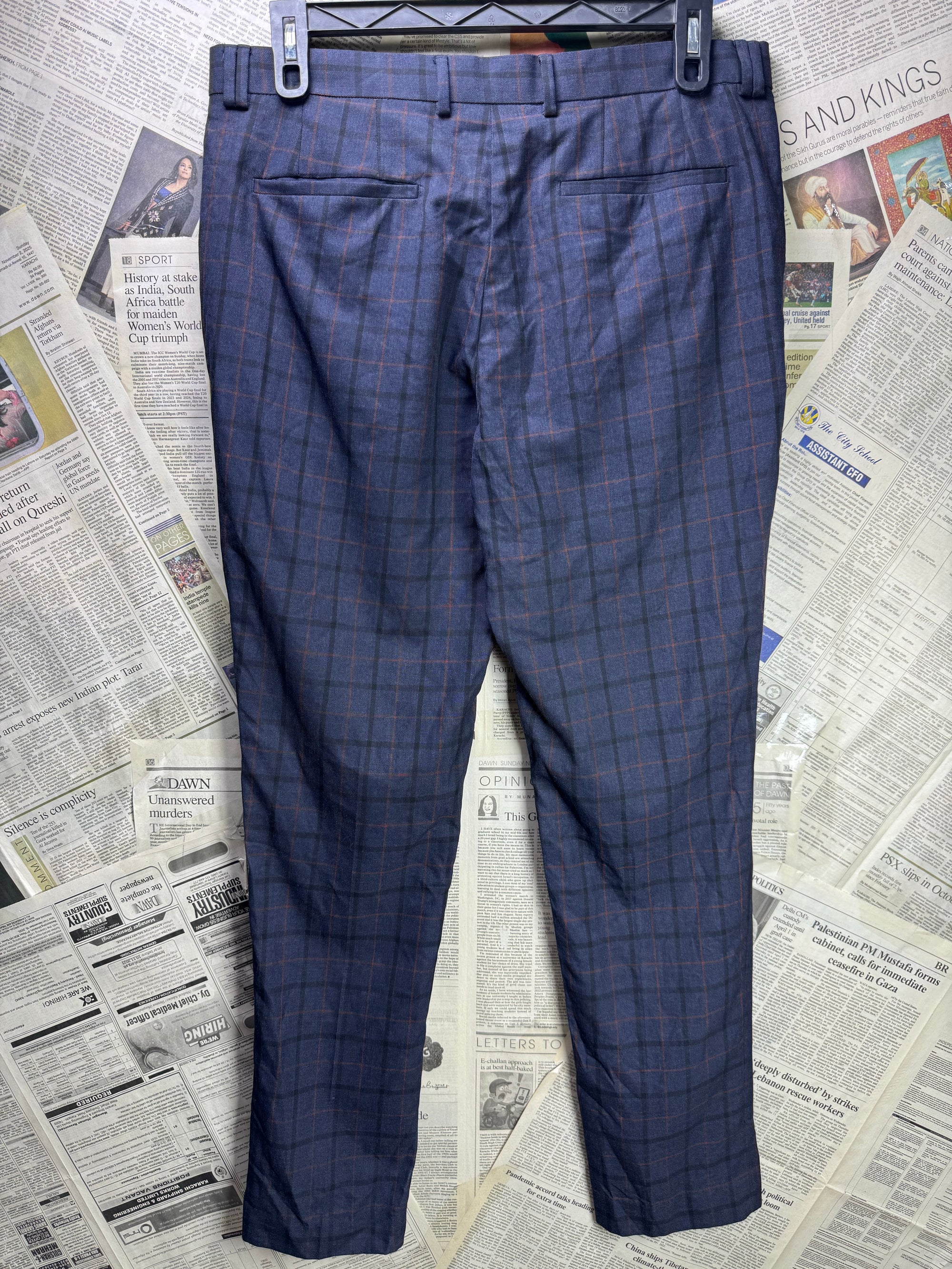 Villain® Waist: 36" | Blue Plaid | Dress Pants | Poly - Viscose | 1447 - Genuine Maal