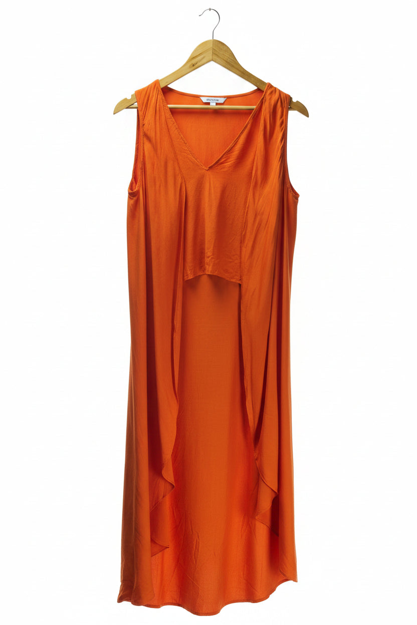 Zara® Medium | Bust: 18.5" | Solid Orange | High - Low Tunic Midi Dress | B3 - 5407 - Genuine Maal