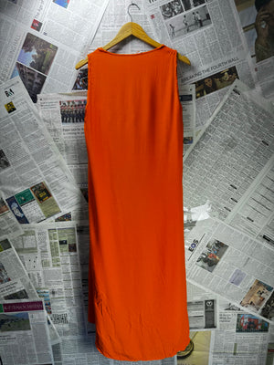 Zara® Medium | Bust: 18.5" | Solid Orange | High - Low Tunic Midi Dress | B3 - 5407 - Genuine Maal