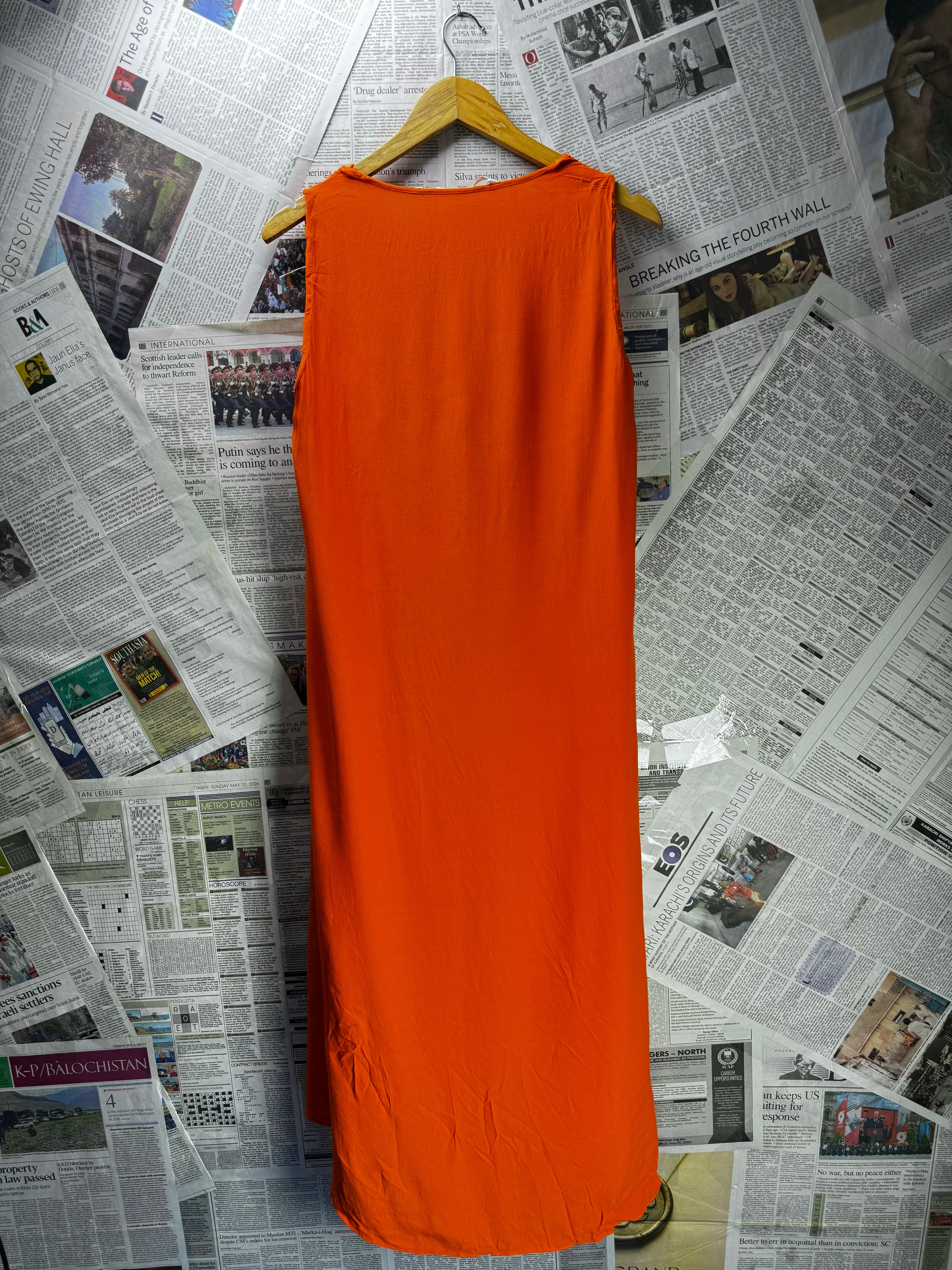 Zara® Medium | Bust: 18.5" | Solid Orange | High - Low Tunic Midi Dress | B3 - 5407 - Genuine Maal