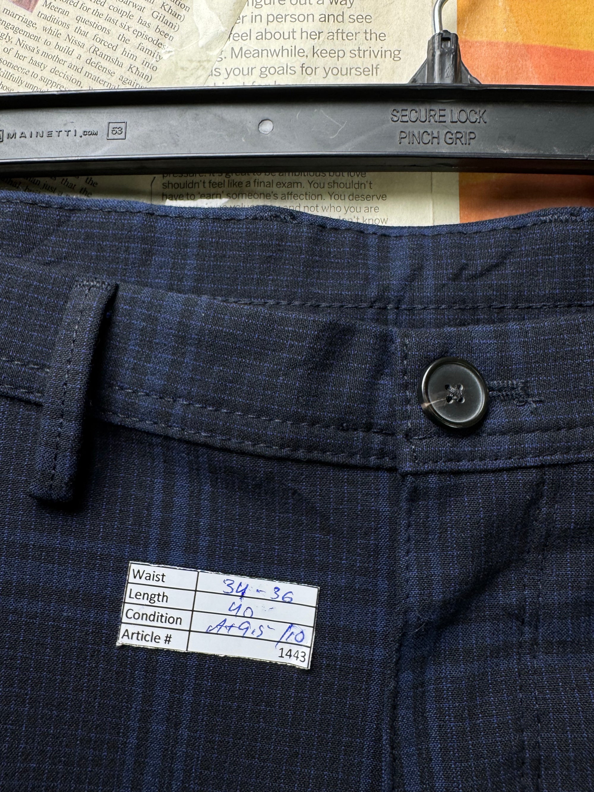 Zara® Waist: 34" to 36" | Navy Blue Plaid | Semi Formal Pants | Poly - Visc - Elastane | 1443 - Genuine Maal