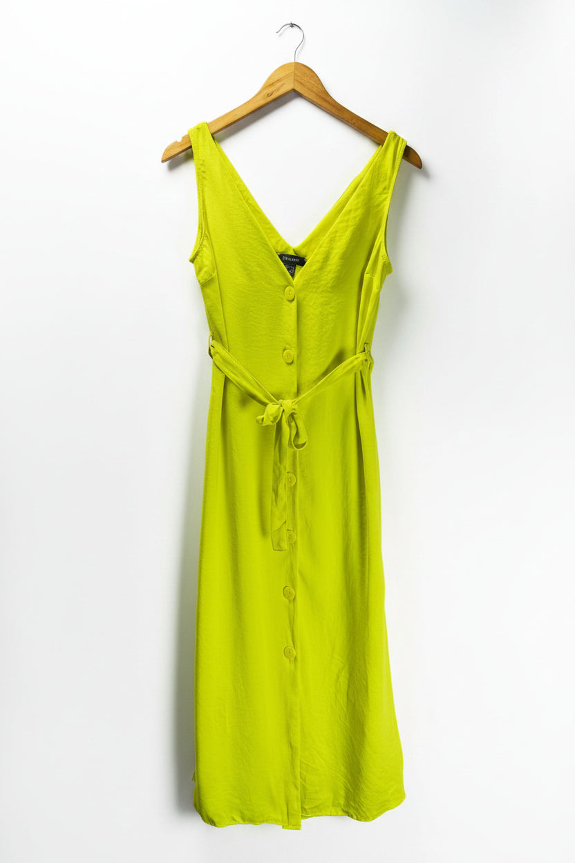 Primark® Small | Bust: 18" | Solid Neon Lime | Midi Dress | B3 - 5412 - Genuine Maal