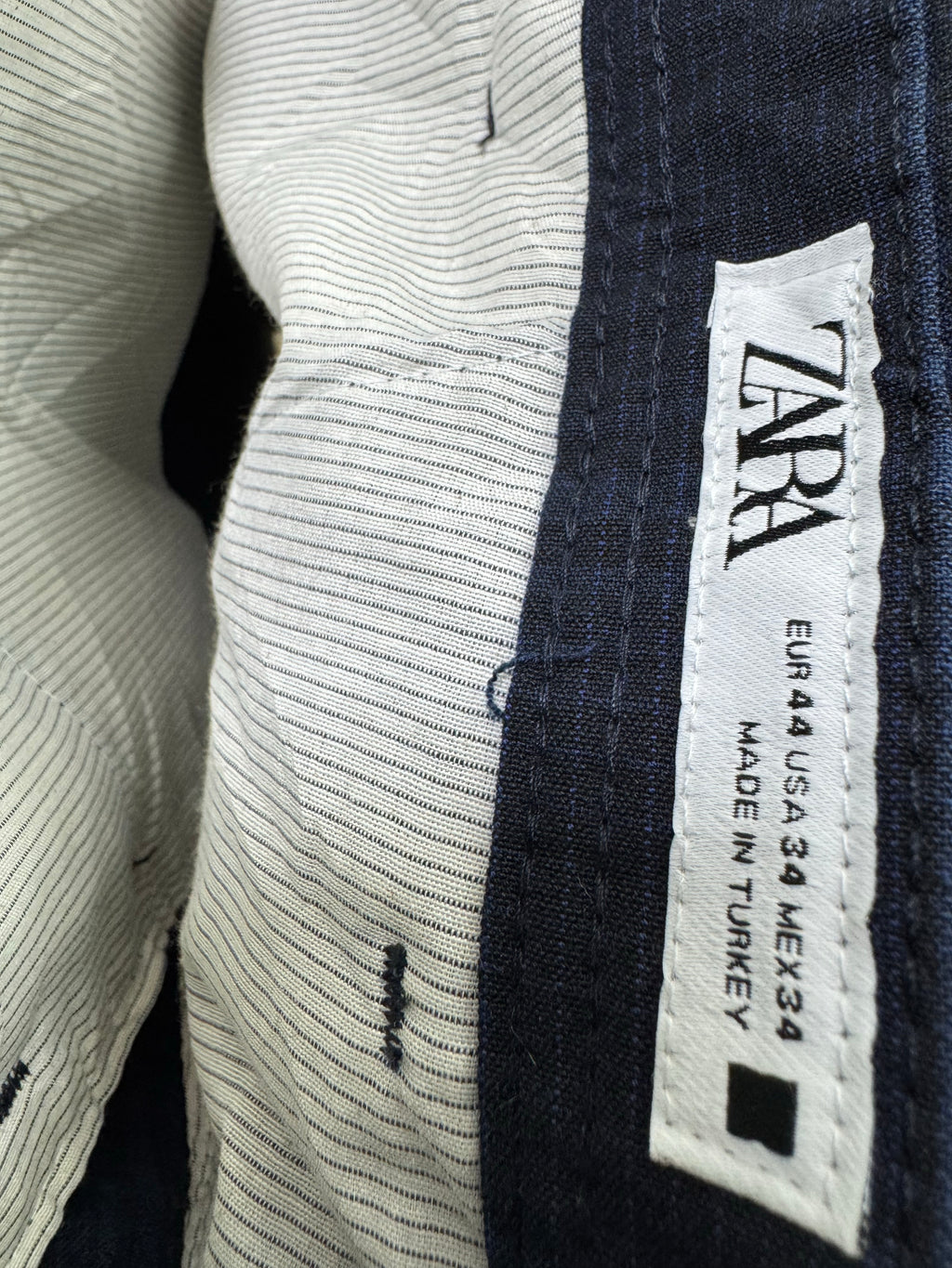 Zara® Waist: 34" to 36" | Navy Blue Plaid | Semi Formal Pants | Poly - Visc - Elastane | 1443 - Genuine Maal