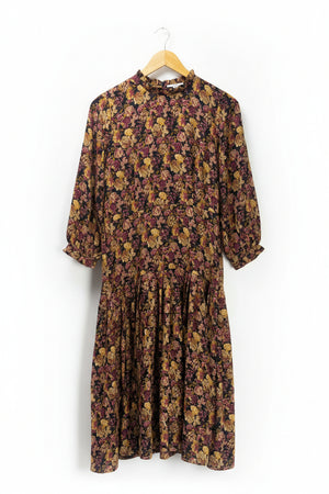 Primark® Medium | Bust: 19" | Autumnal Floral | Midi Dress | B3 - 5005 - Genuine Maal