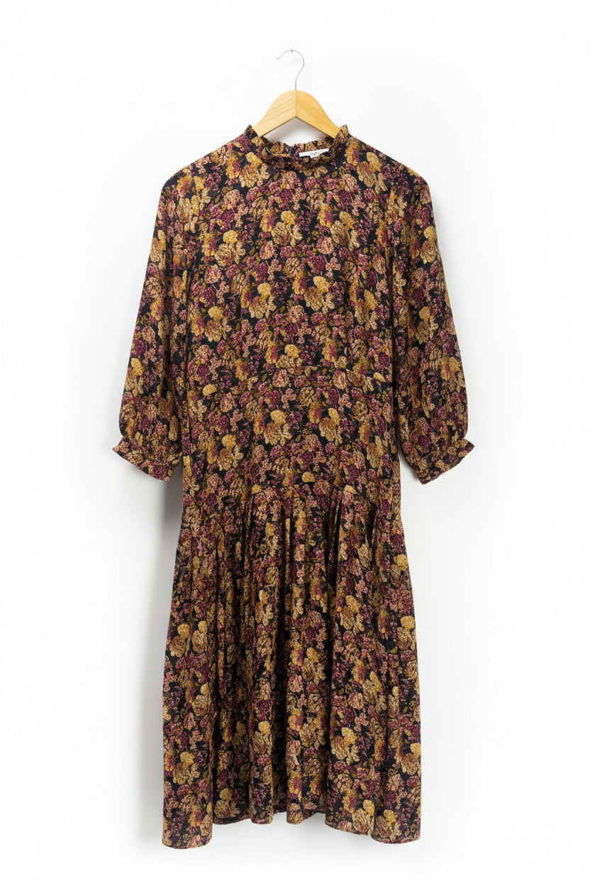 Primark® Medium | Bust: 19" | Autumnal Floral | Midi Dress | B3 - 5005 - Genuine Maal