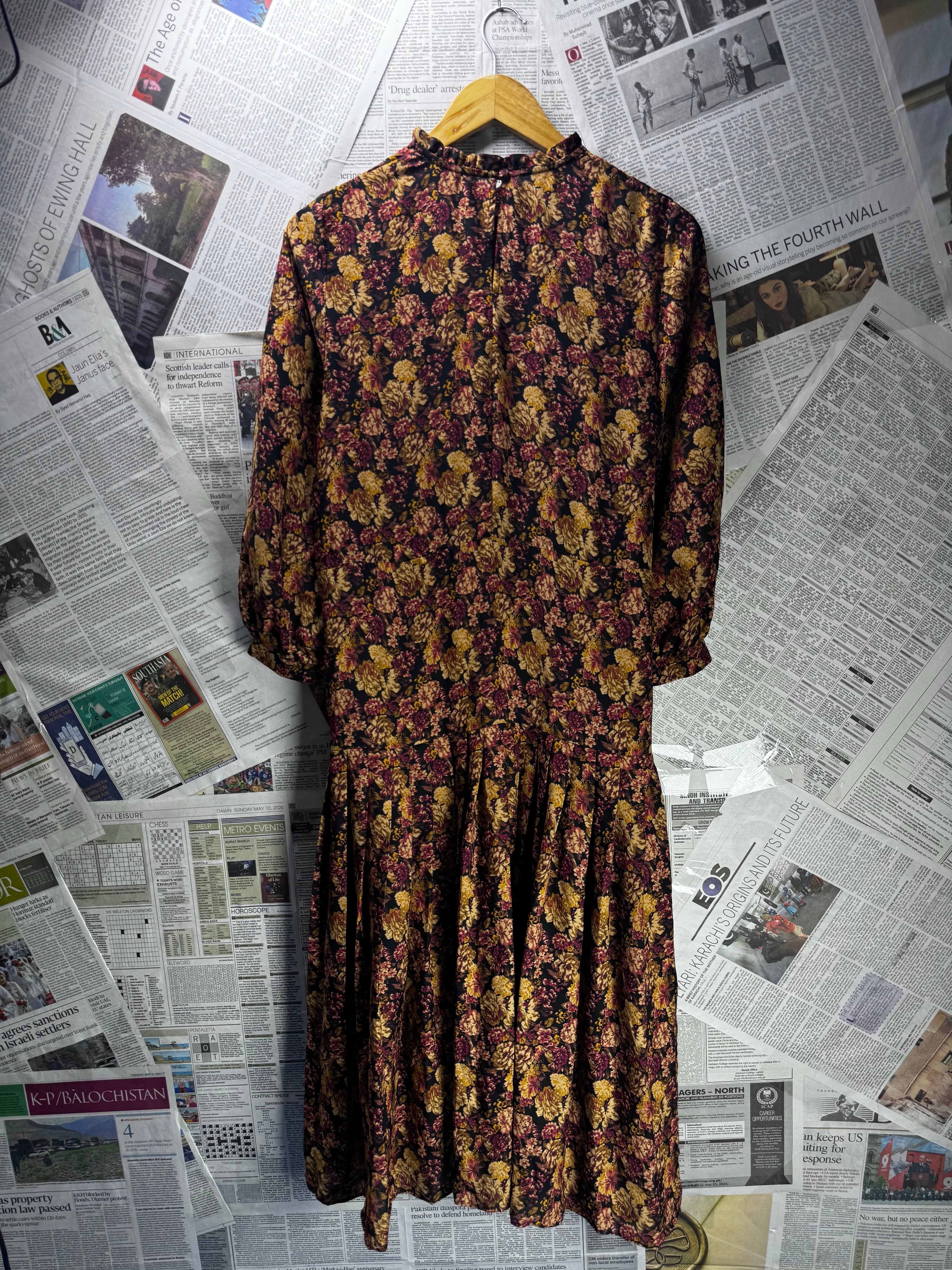 Primark® Medium | Bust: 19" | Autumnal Floral | Midi Dress | B3 - 5005 - Genuine Maal