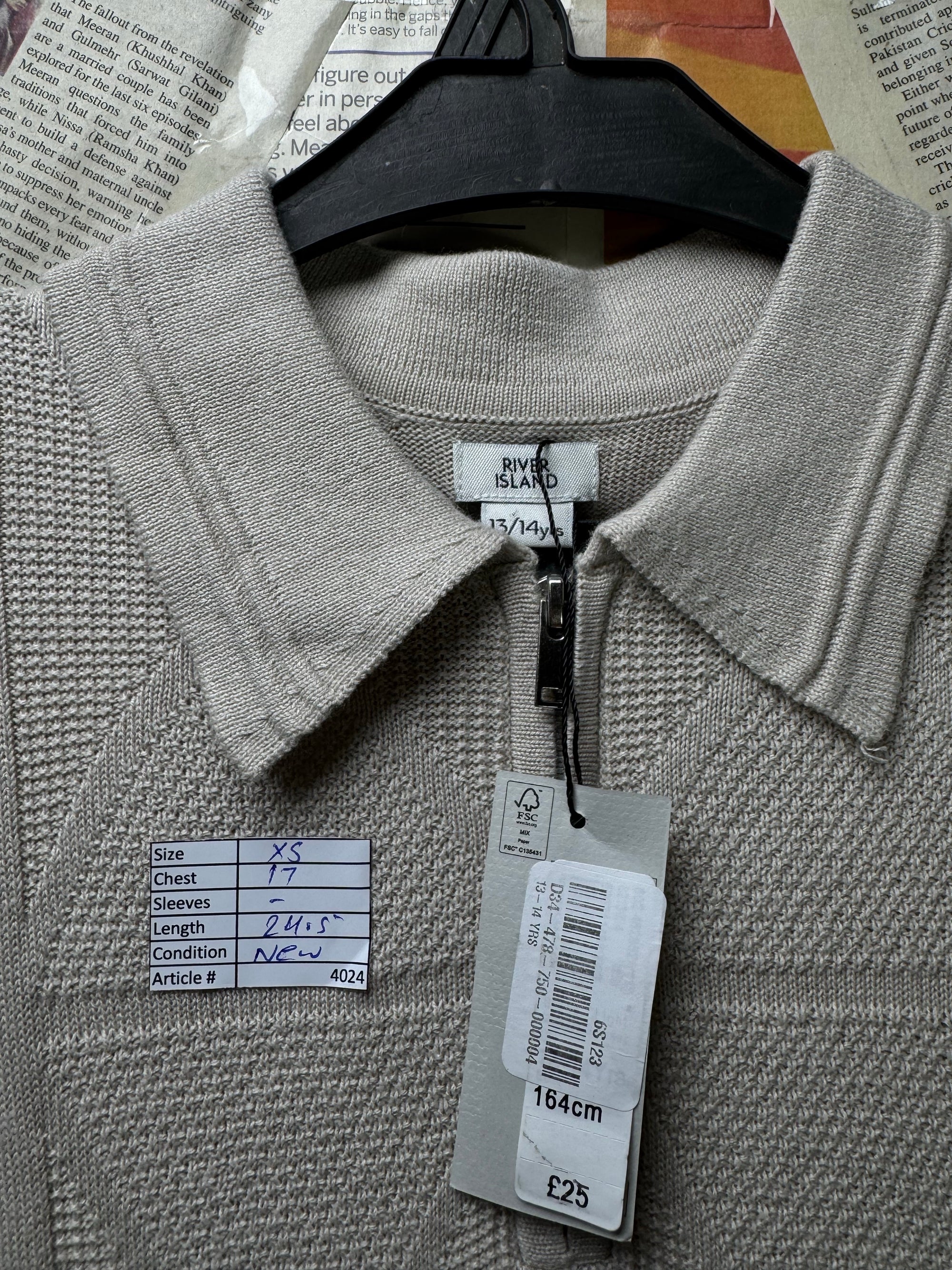 Kids - River Island® XS | Chest: 17" | Beige | Polo | Cotton - Acrylic | 4024 - Genuine Maal