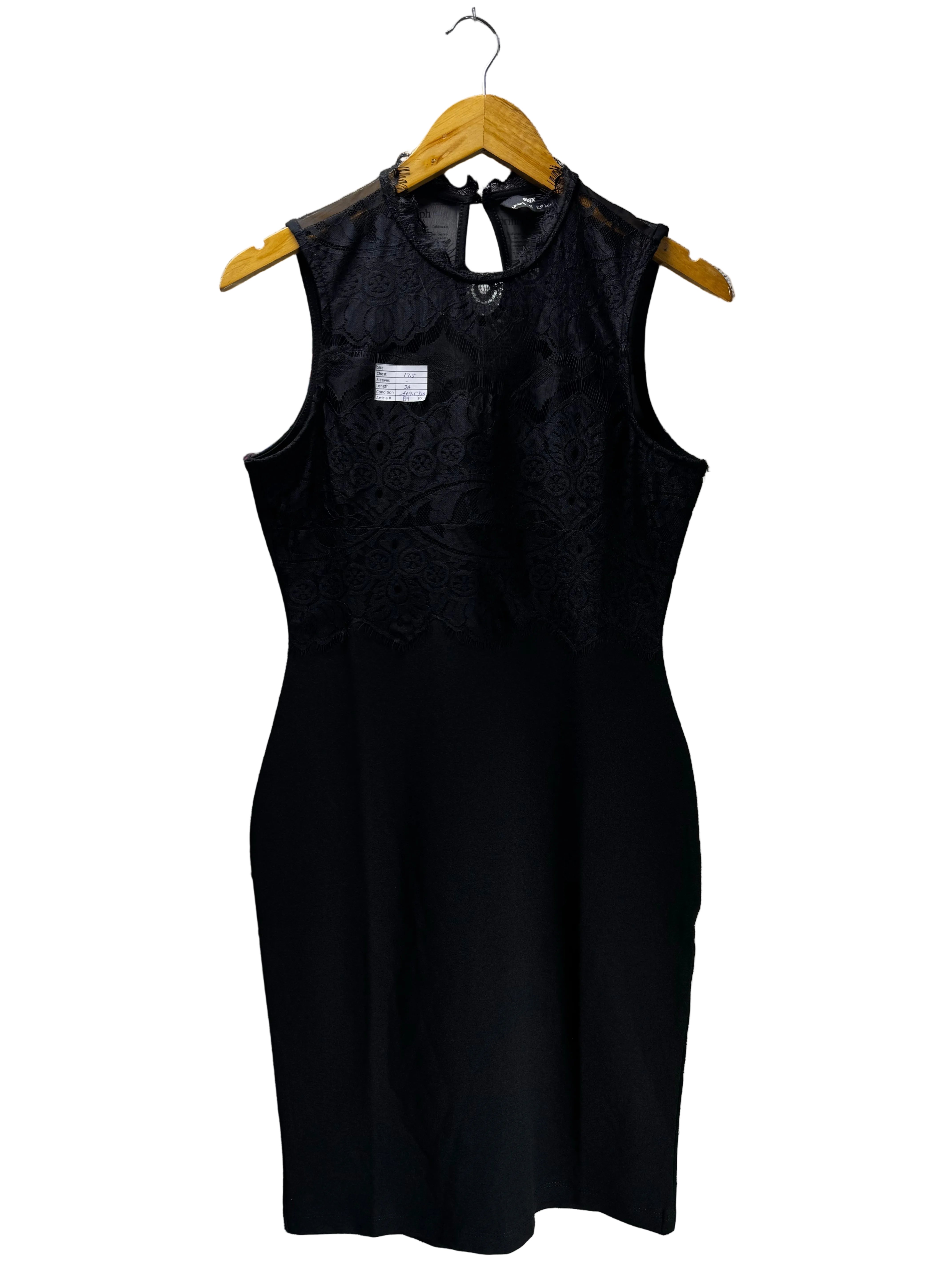 Max® Small | Bust: 17.5" | Solid Black with Lace Overlay | Mini Dress | B4 - 5003 - Genuine Maal
