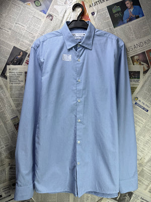Zara® Small | Chest: 19.5" | Ligth Blue with Black Polka Dots | Shirt | Cotton - Poly | 4018 - Genuine Maal