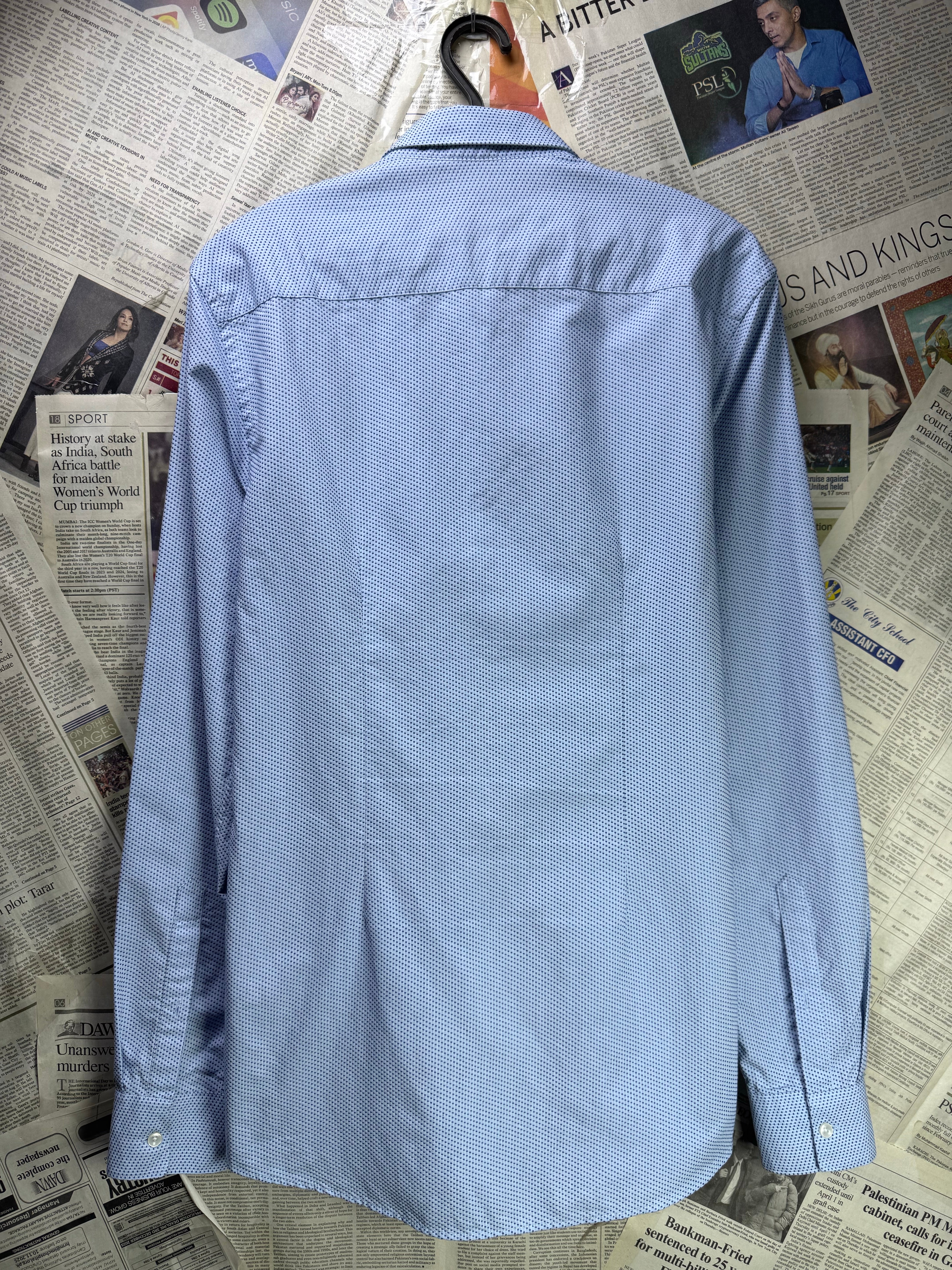 Zara® Small | Chest: 19.5" | Ligth Blue with Black Polka Dots | Shirt | Cotton - Poly | 4018 - Genuine Maal
