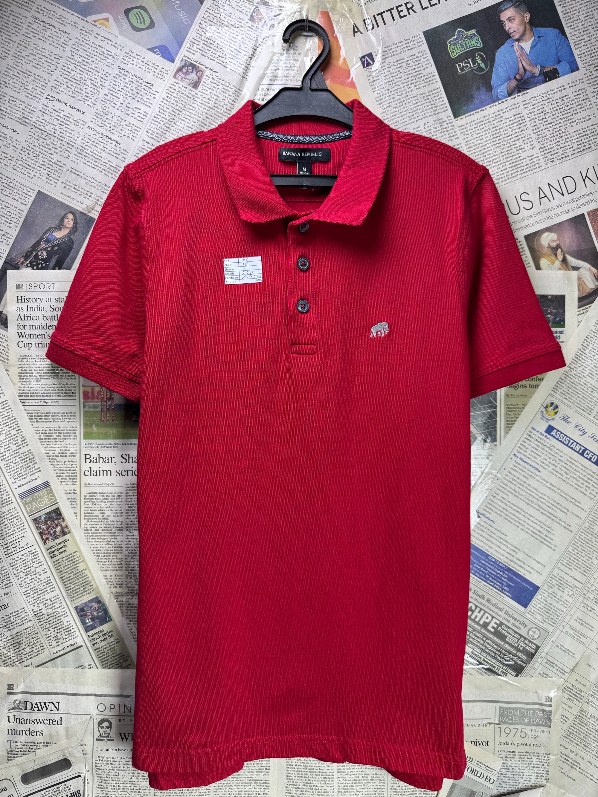 Banana Rep*blic® XS | Chest: 18" | Red | Polo | Cotton - Lycra | 4016 - Genuine Maal