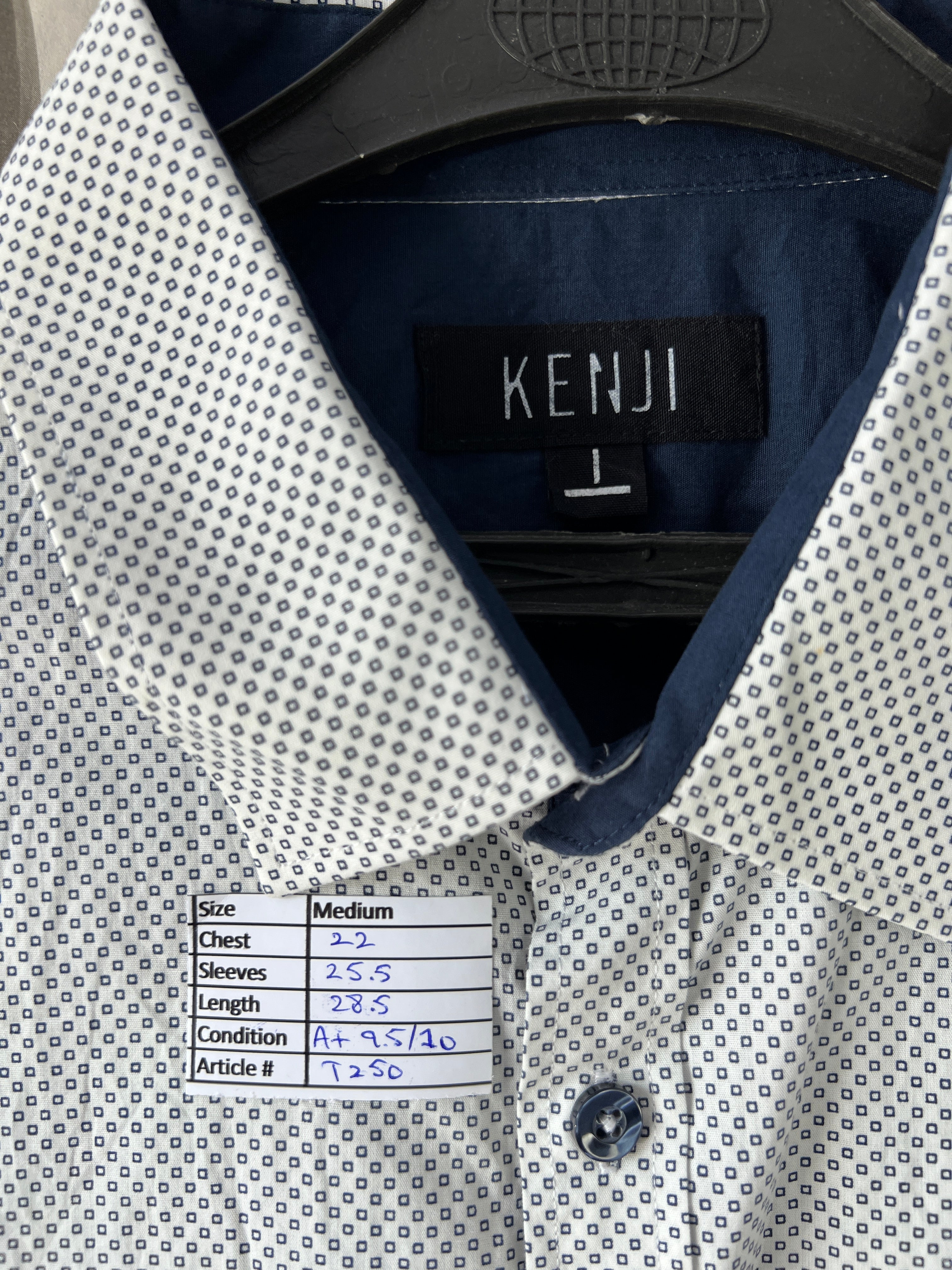 Kenji® Medium | Chest: 22" | White with Blue Geometric Pattern | Shirt | Cotton | 250 - Genuine Maal