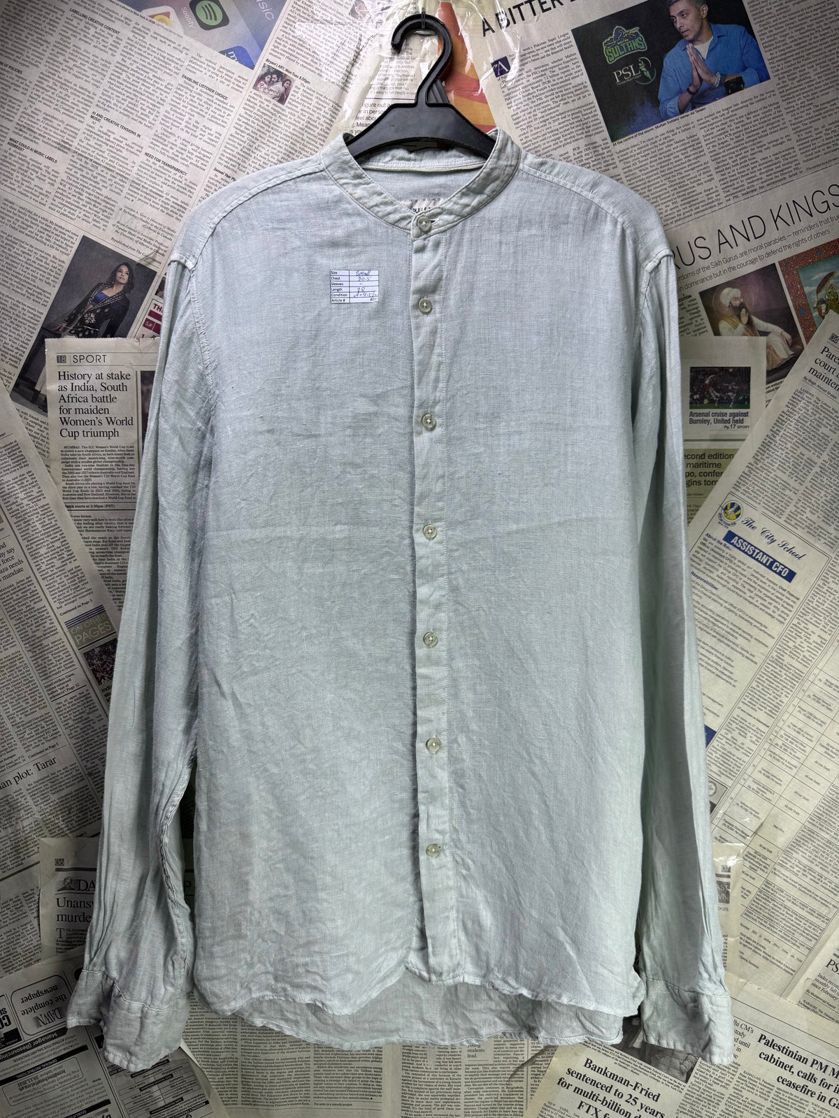 Pull & Be*r® Small | Chest: 20.5" | Band Collar Shirt | Linen | 4020 - Genuine Maal