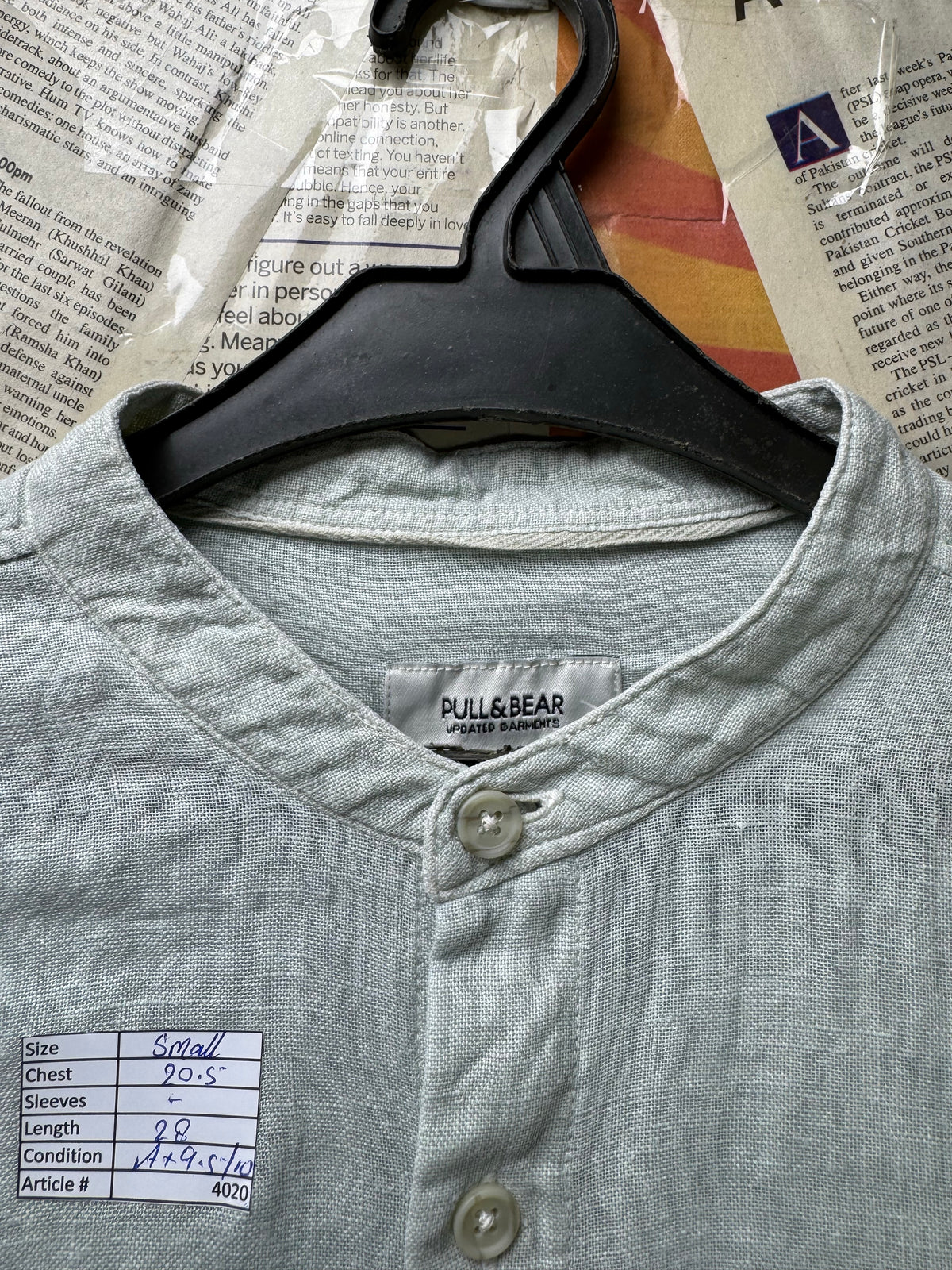 Pull & Be*r® Small | Chest: 20.5" | Band Collar Shirt | Linen | 4020 - Genuine Maal