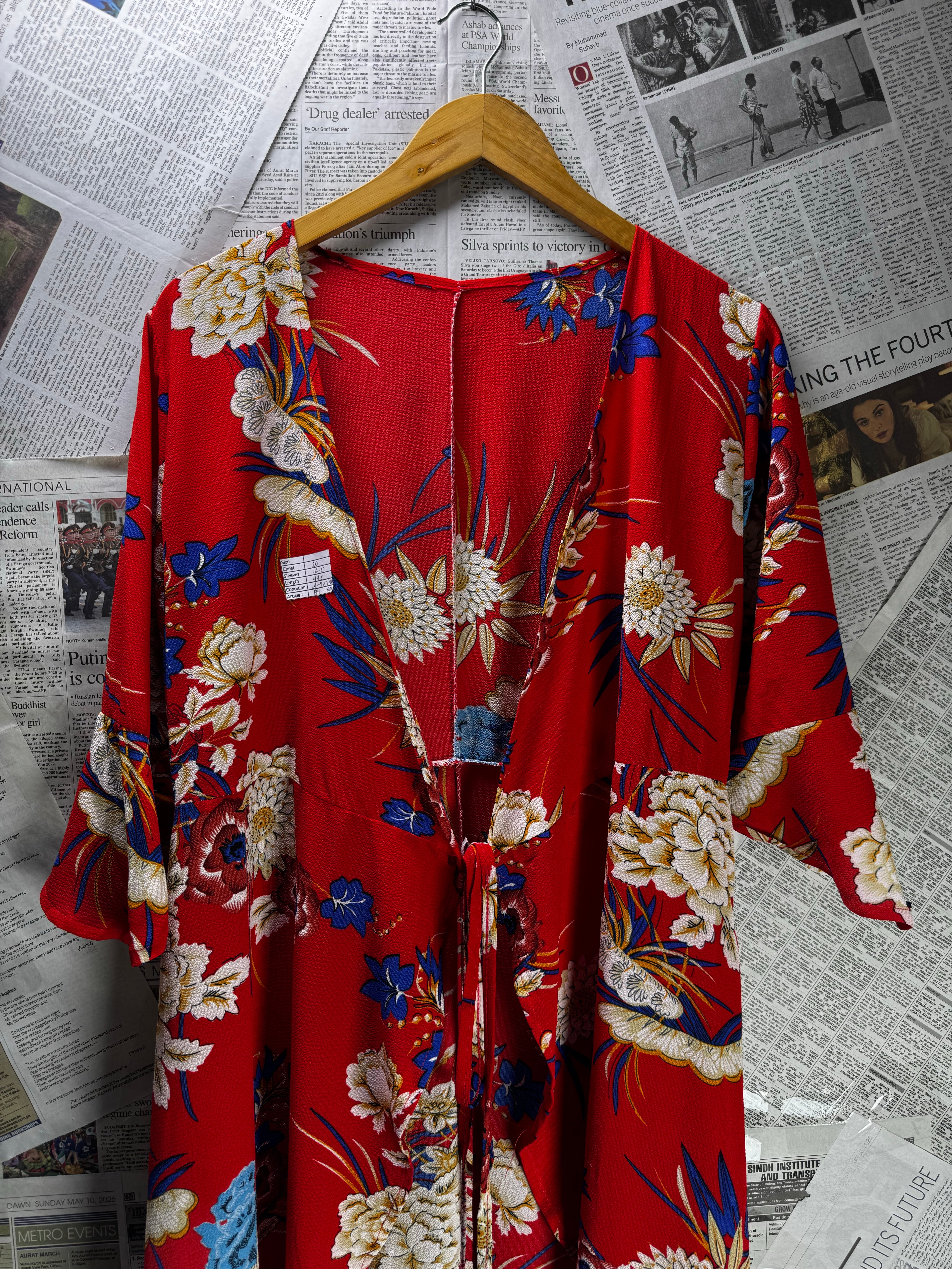 ® Large | Bust: 20" | Large - Scale Oriental Floral | Midi Dress | B4 - 5398 - Genuine Maal