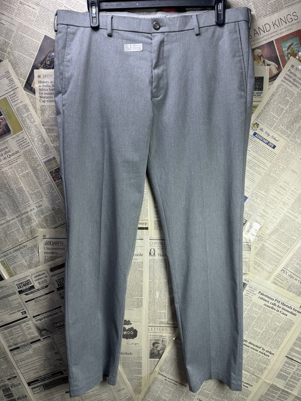 Haggar® Waist: 38" | Grey | Slim Straight Fit Dress Pants | Cotton - Poly - Elastane | 1419 - Genuine Maal