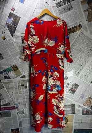 ® Large | Bust: 20" | Large - Scale Oriental Floral | Midi Dress | B4 - 5398 - Genuine Maal