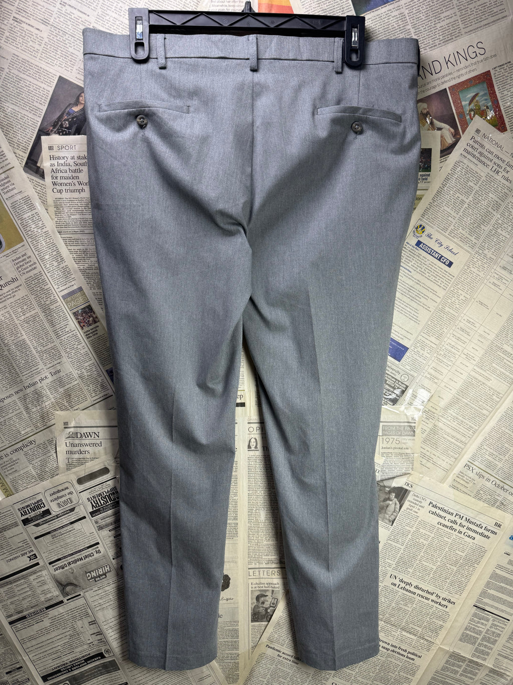 Haggar® Waist: 38" | Grey | Slim Straight Fit Dress Pants | Cotton - Poly - Elastane | 1419 - Genuine Maal
