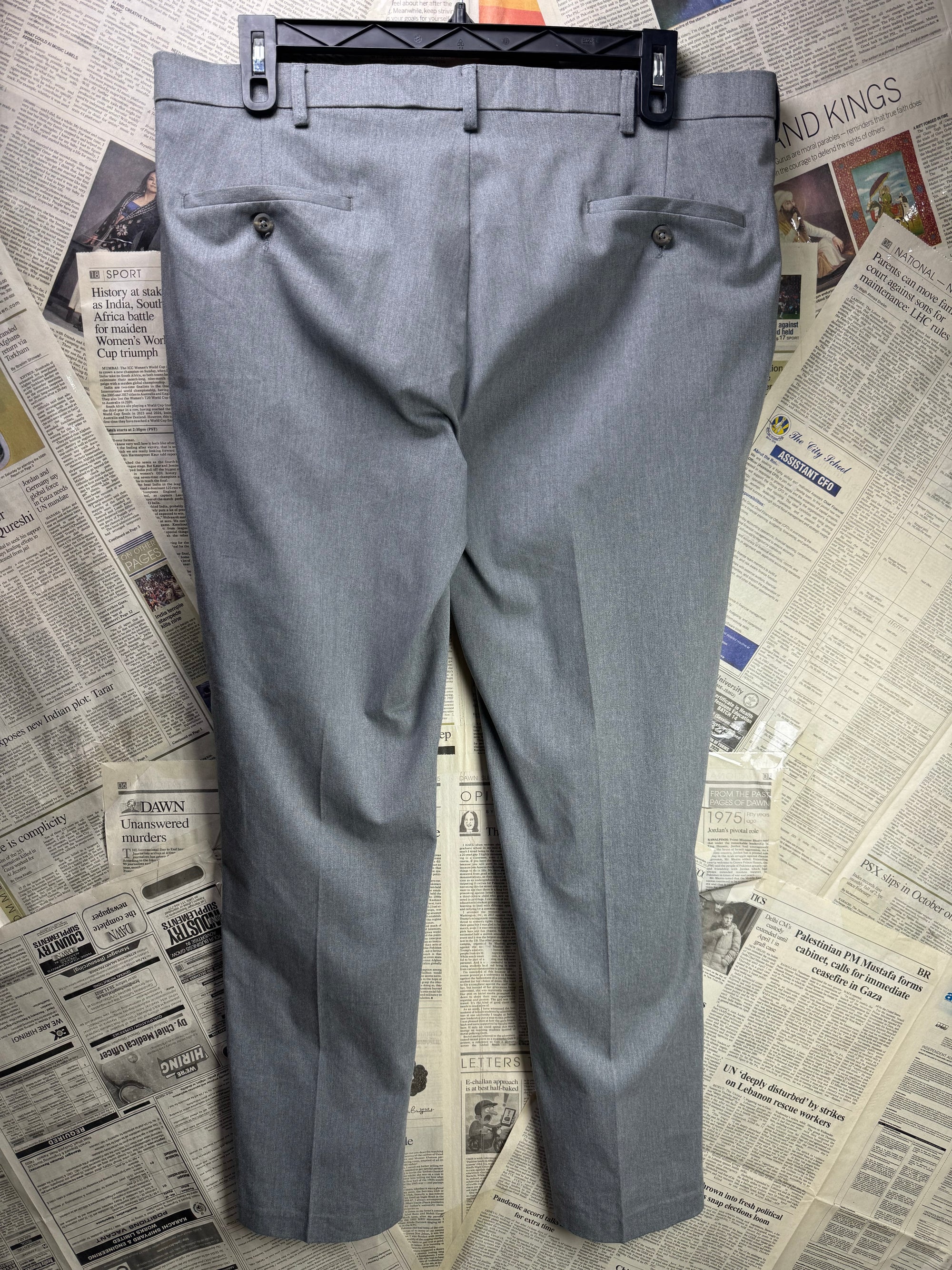 Haggar® Waist: 38" | Grey | Slim Straight Fit Dress Pants | Cotton - Poly - Elastane | 1419 - Genuine Maal