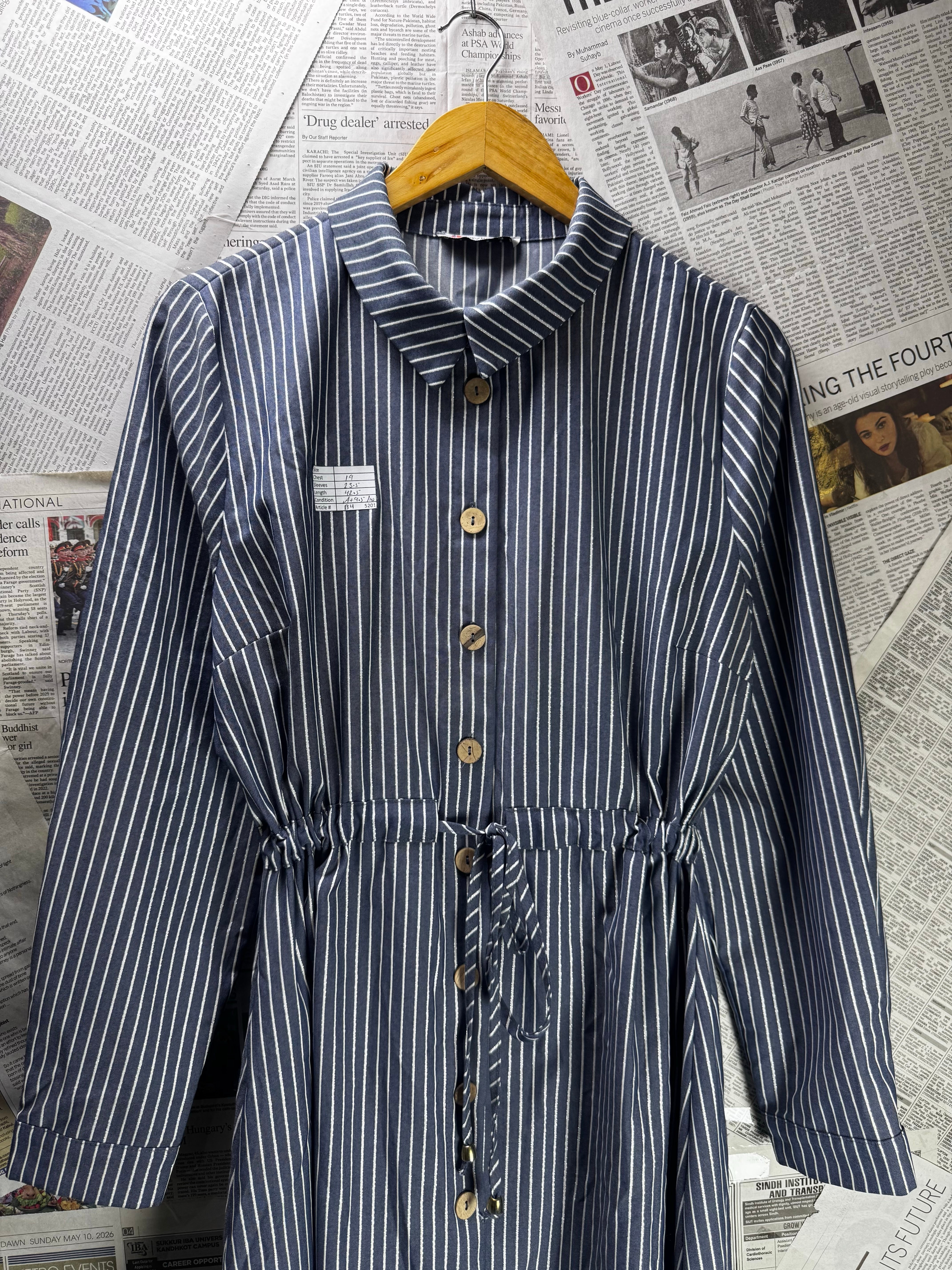 Tavin® Medium | Bust: 19" | Vertical Pinstripe | Midi Dress | B4 - 5201 - Genuine Maal