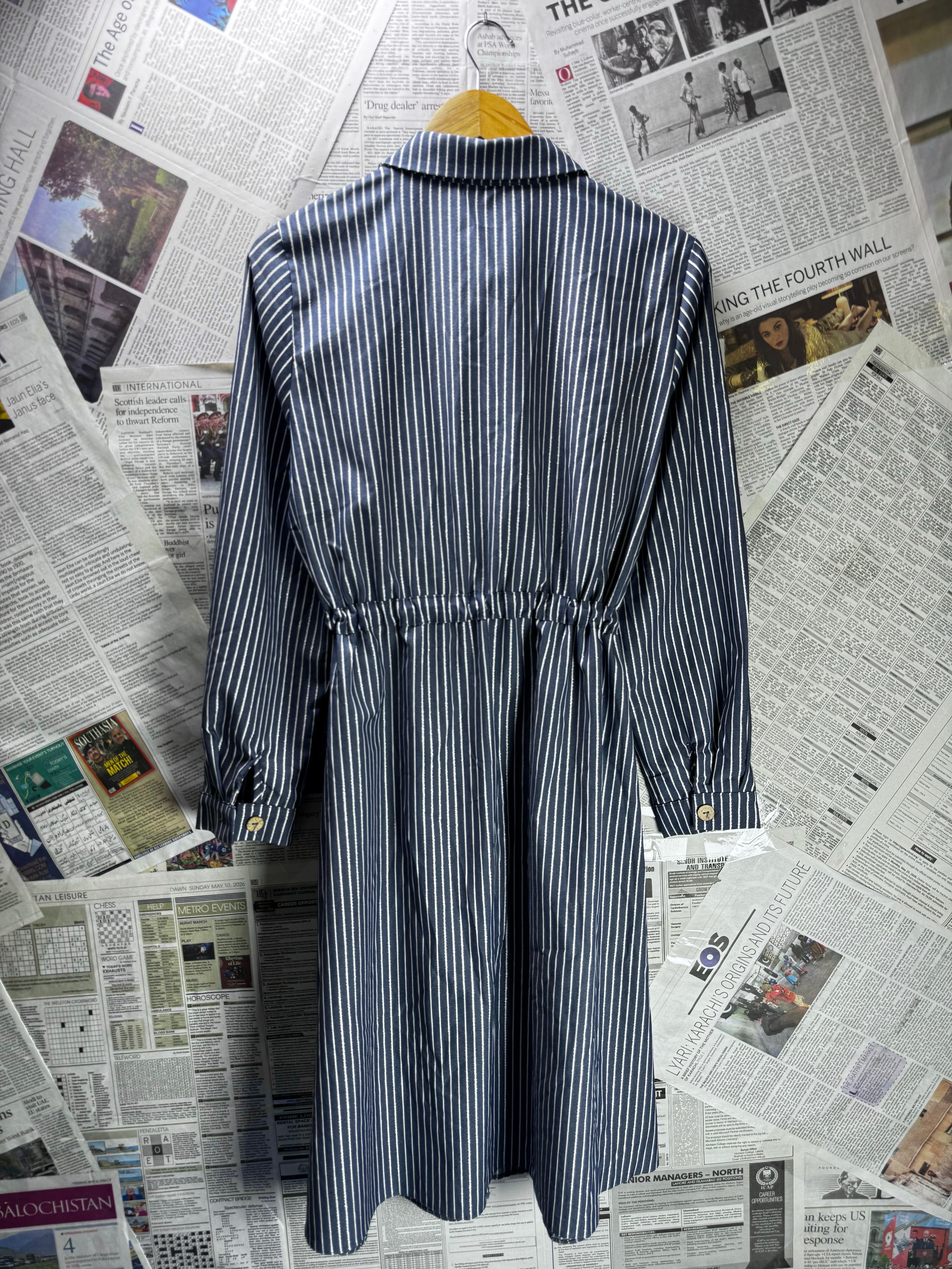 Tavin® Medium | Bust: 19" | Vertical Pinstripe | Midi Dress | B4 - 5201 - Genuine Maal