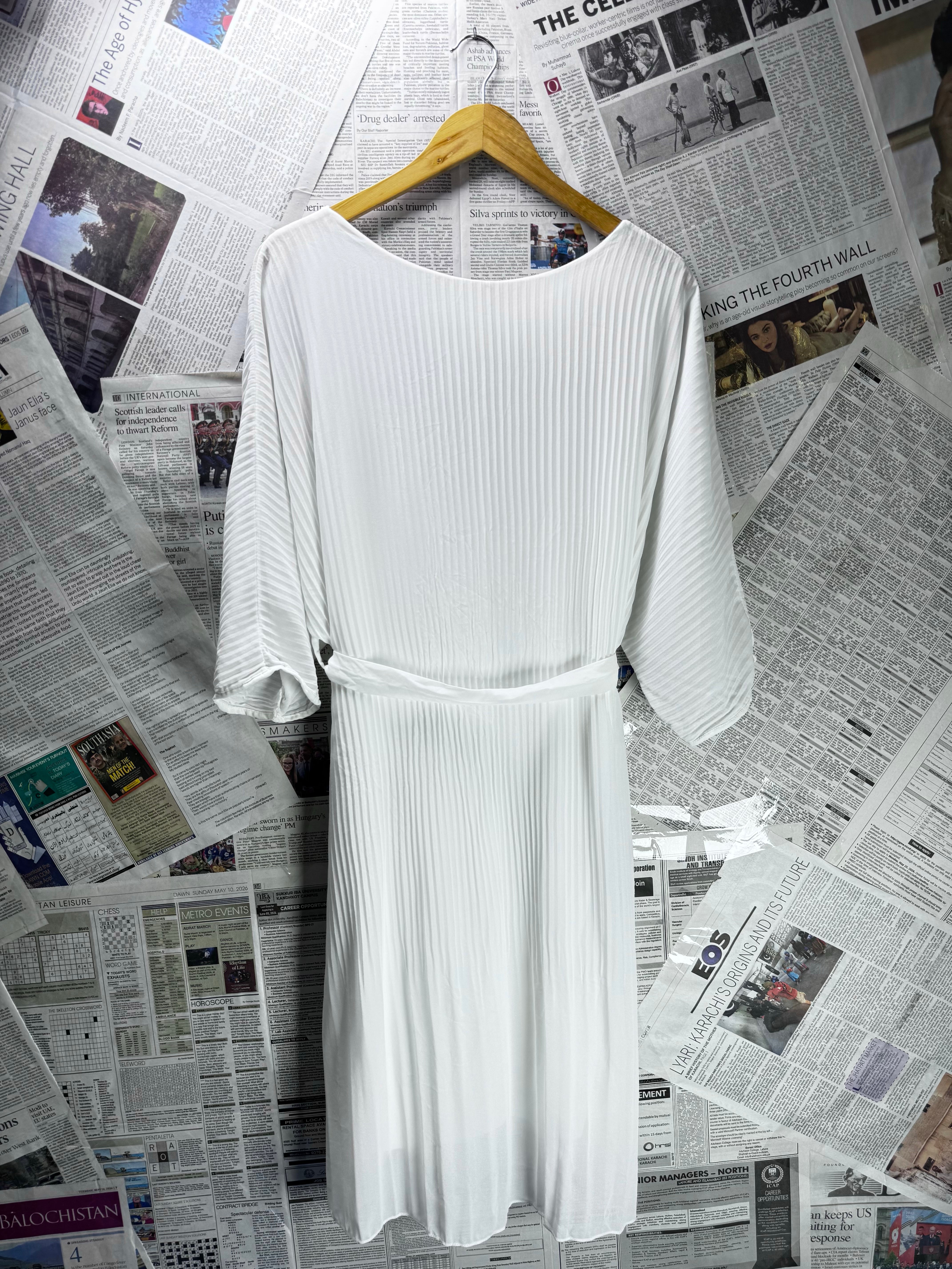 ® Small | Bust: 17.5" | Solid - Plissé | Midi Dress | B4 - 5203 - Genuine Maal