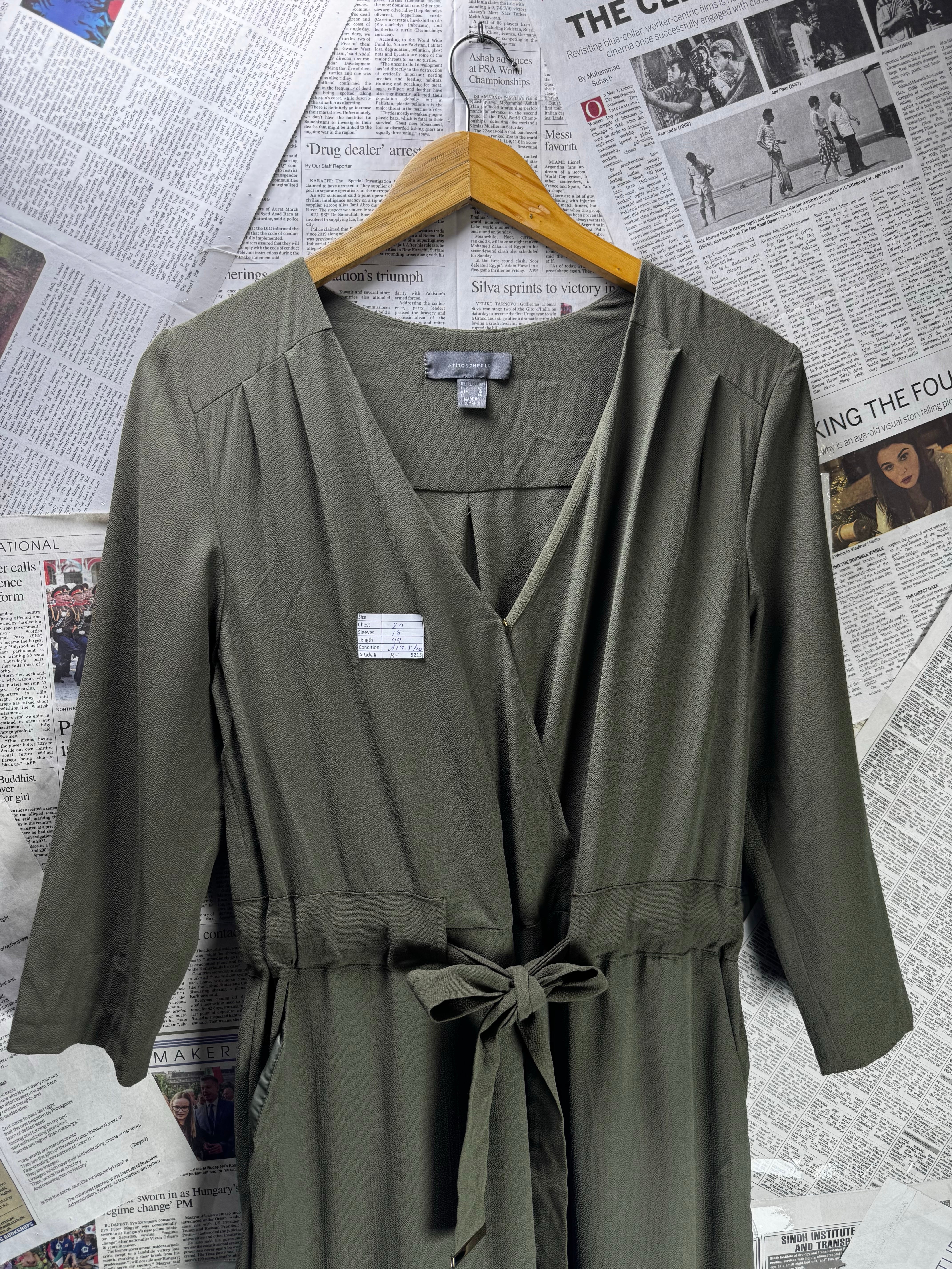 Primark® Large | Bust: 20" | Solid Olive Green | Maxi Dress | B4 - 5215 - Genuine Maal