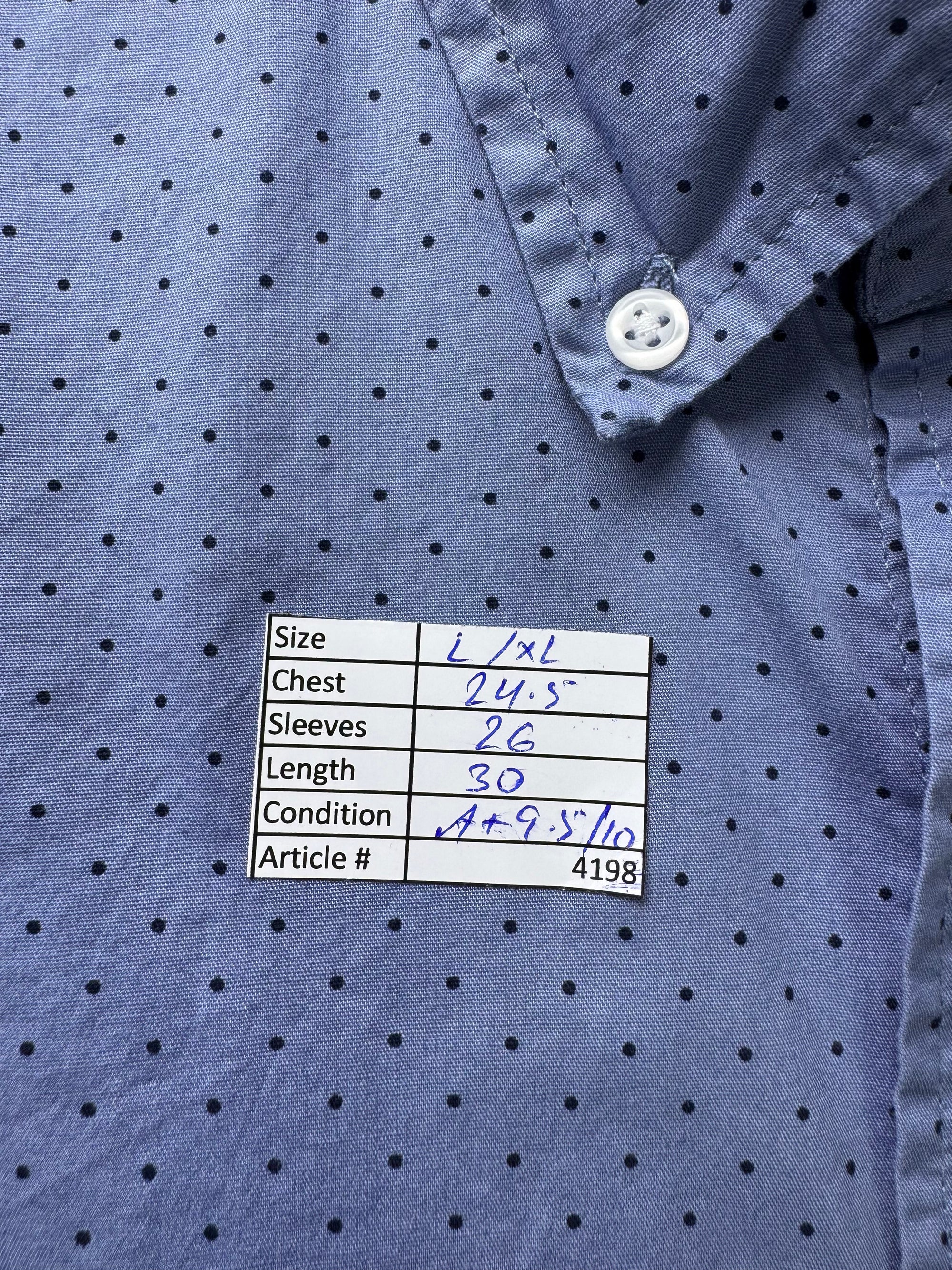 J.Crew® L/XL | Chest: 24.5" | Blue with Polka Dots | Shirt | Cotton - Elastane | 4198 - Genuine Maal