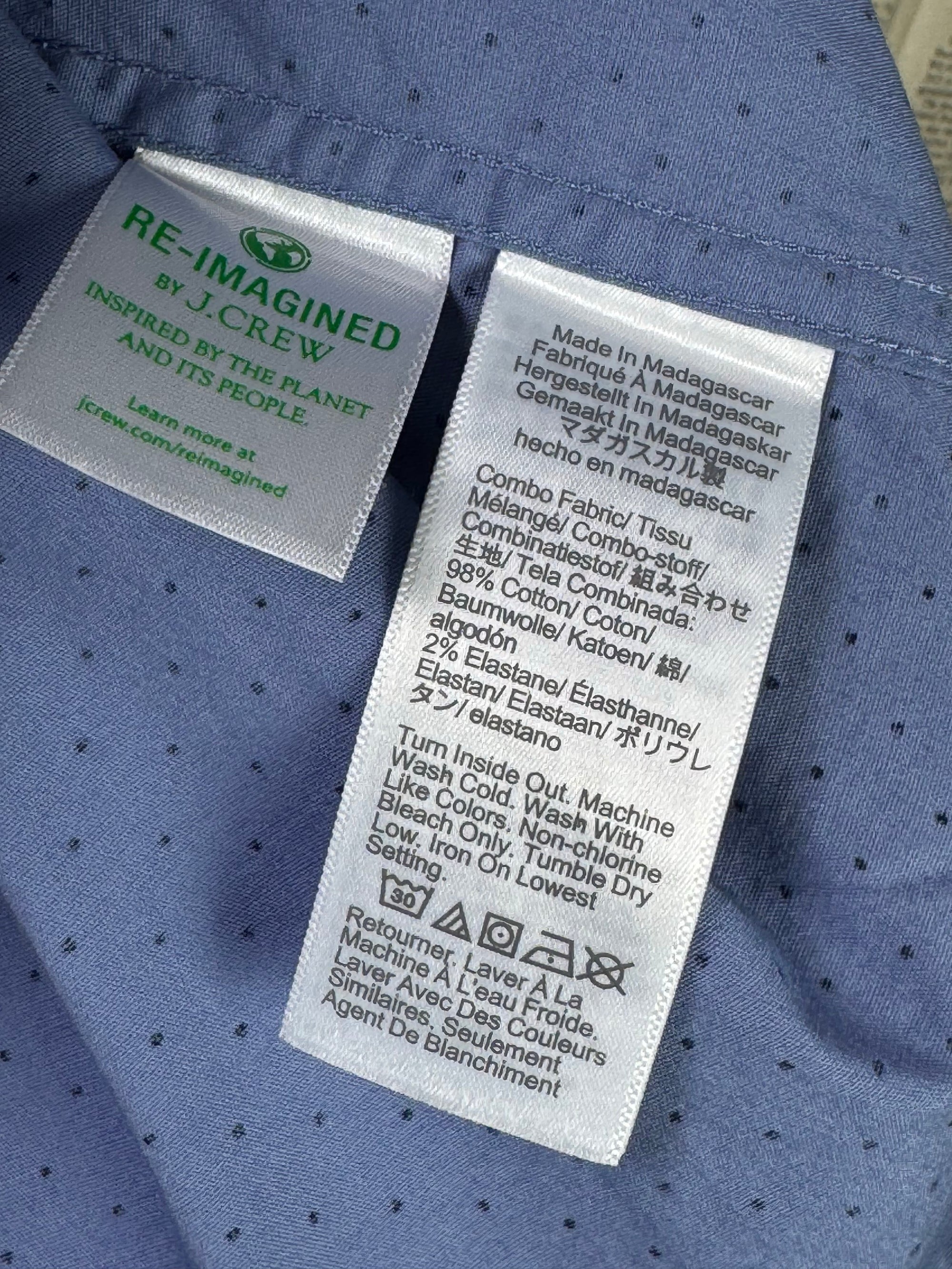 J.Crew® L/XL | Chest: 24.5" | Blue with Polka Dots | Shirt | Cotton - Elastane | 4198 - Genuine Maal