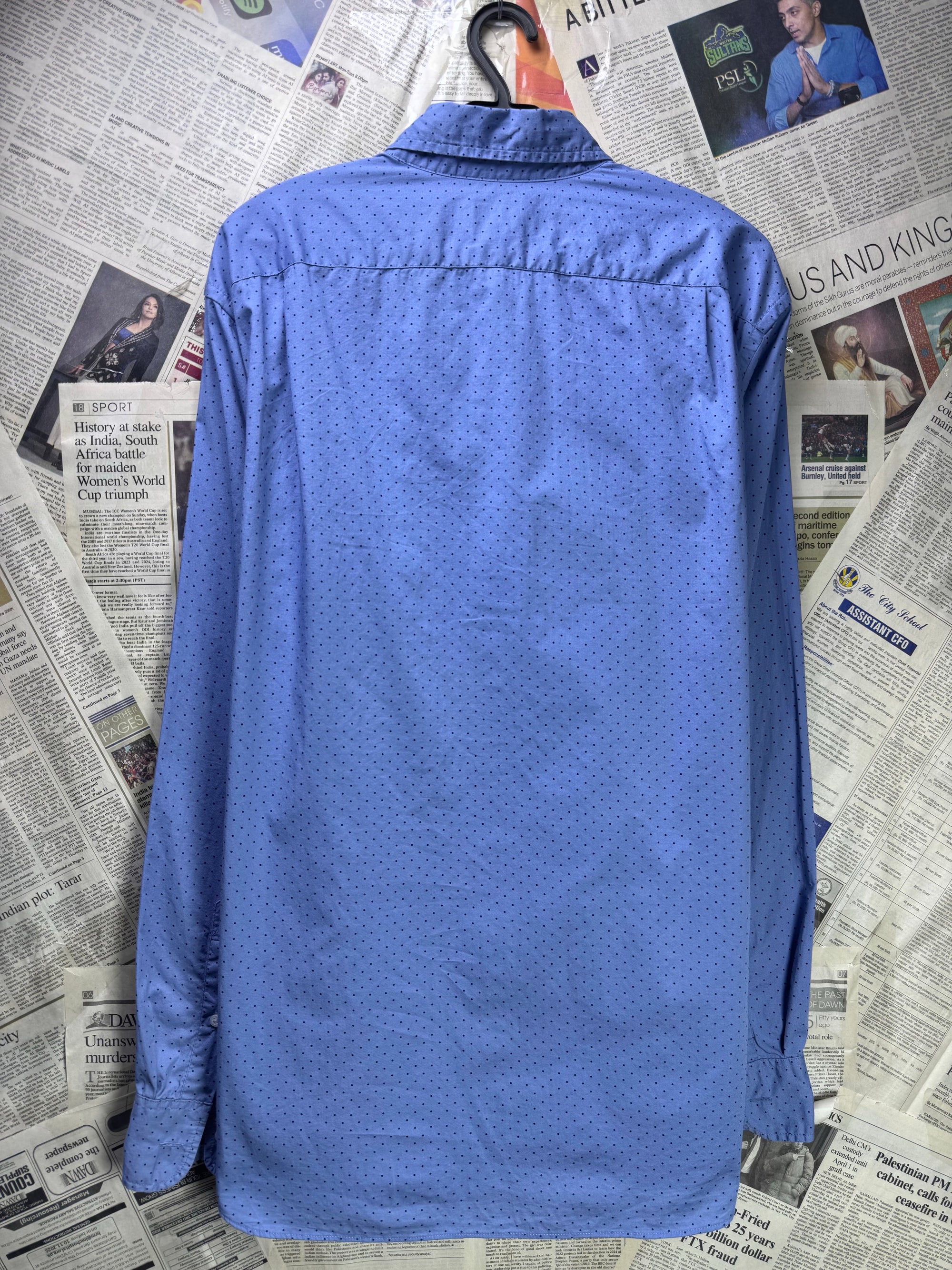 J.Crew® L/XL | Chest: 24.5" | Blue with Polka Dots | Shirt | Cotton - Elastane | 4198 - Genuine Maal