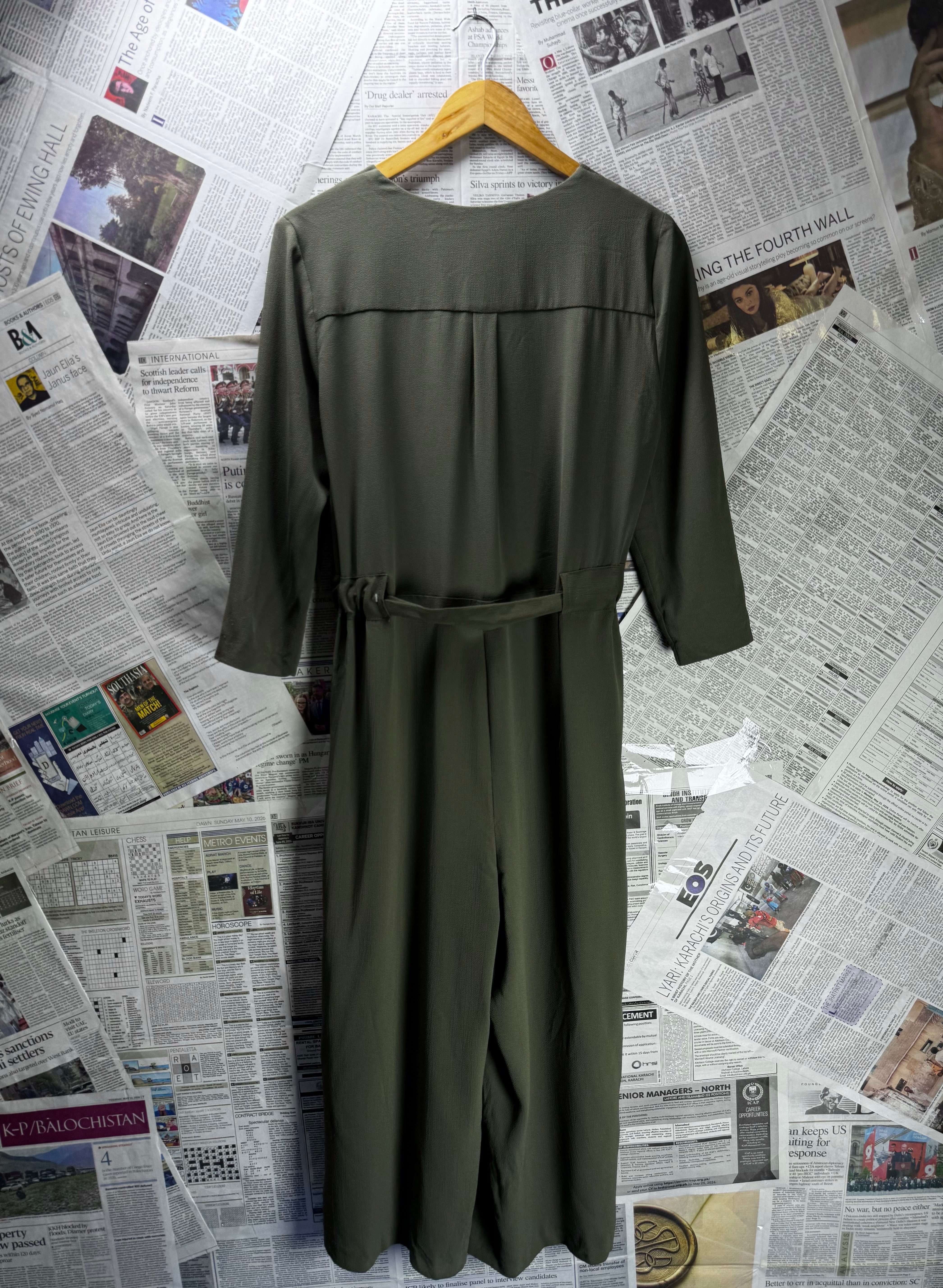 Primark® Large | Bust: 20" | Solid Olive Green | Maxi Dress | B4 - 5215 - Genuine Maal