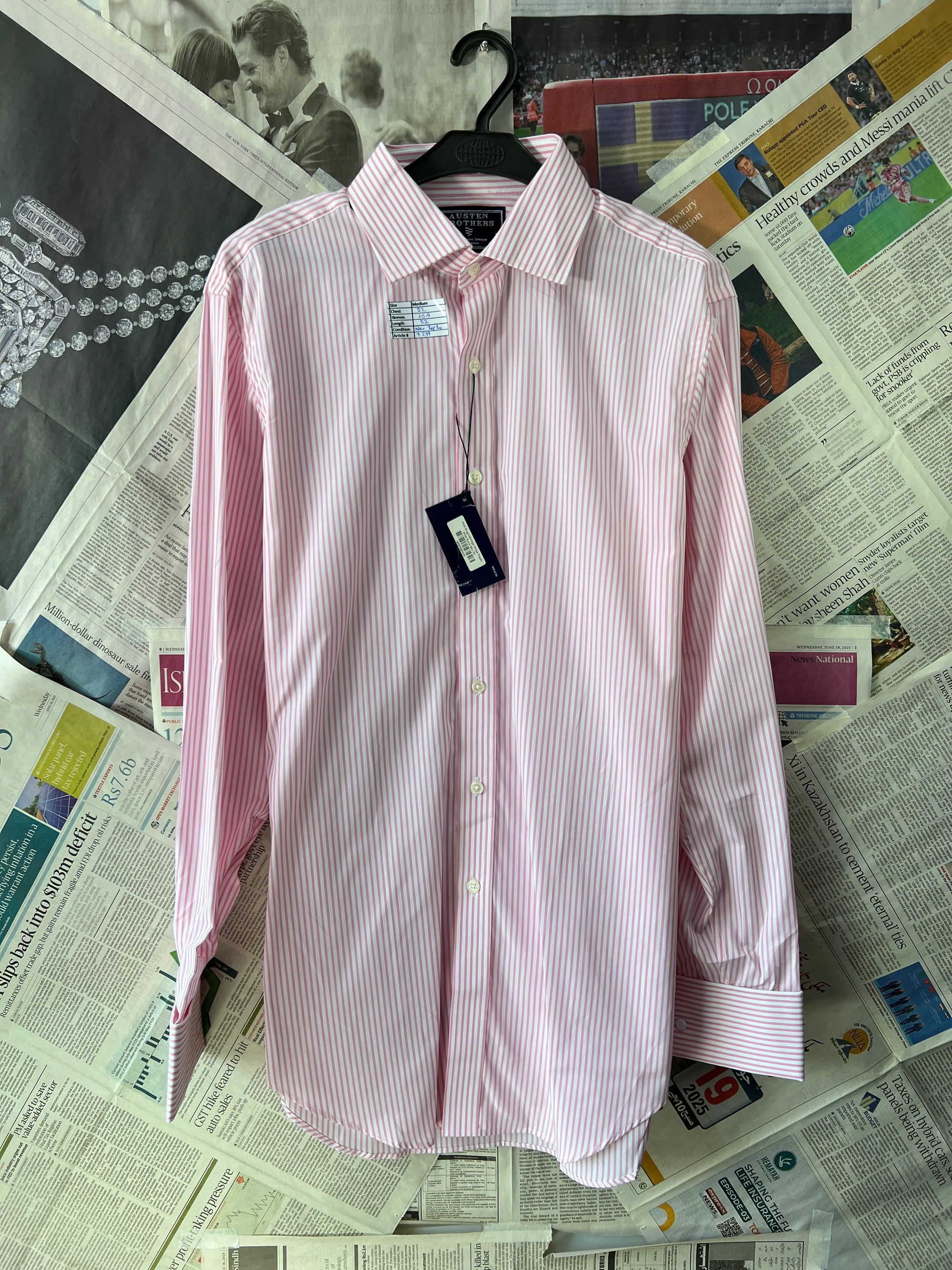 Austin Brothers® Medium | Chest: 22" | Pink & White Stripes | Shirt | Cotton | 239 - Genuine Maal
