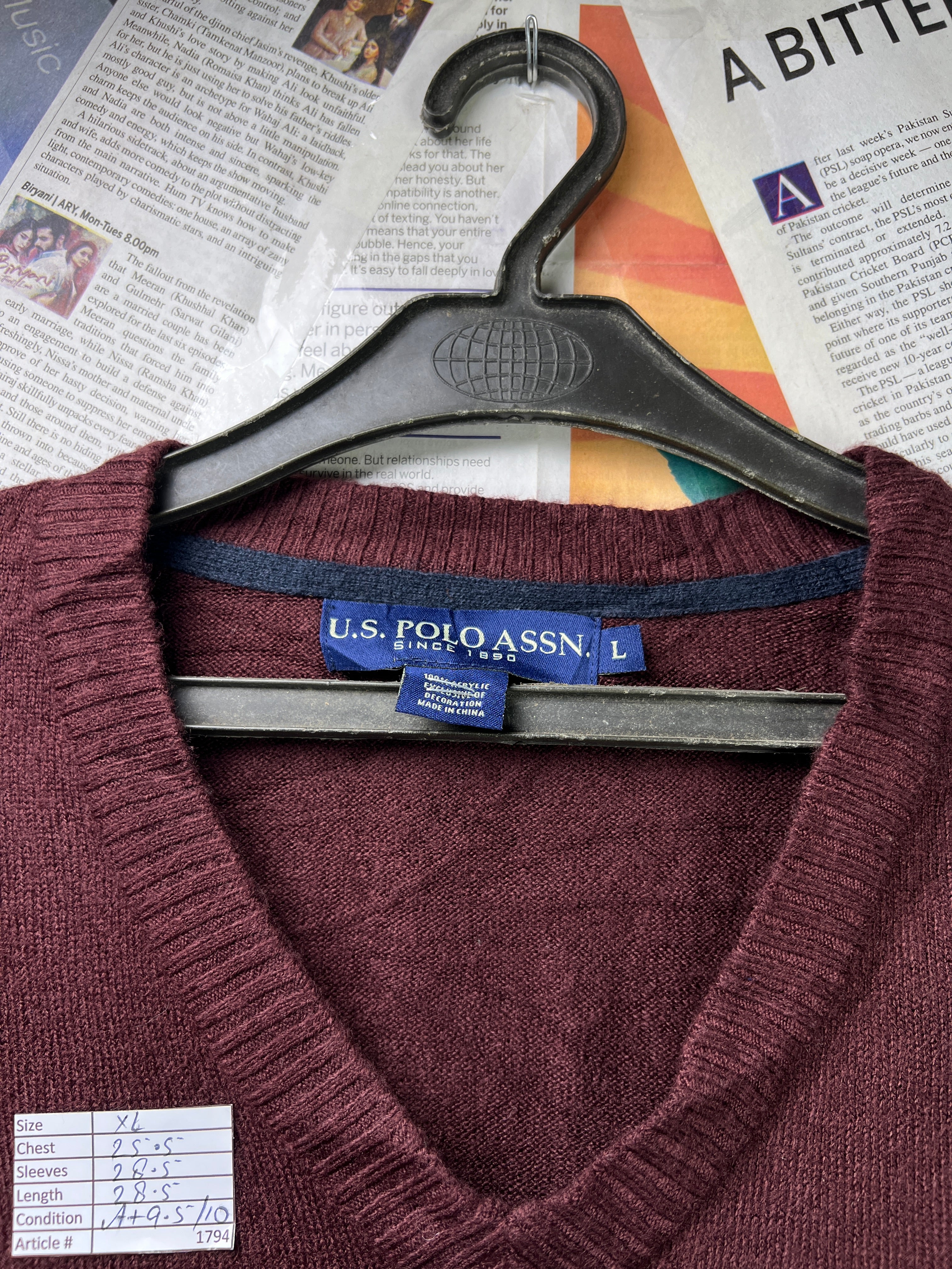 USP*A® XL | Chest: 25.5" | Maroon | Sweater | Acrylic | 1794 - Genuine Maal