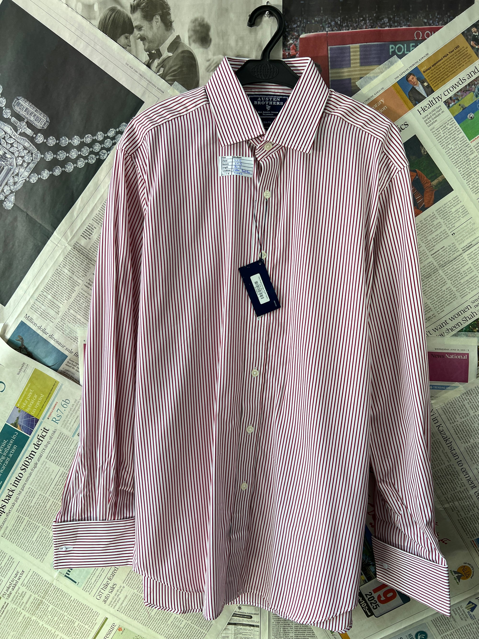 Austin Brothers® Medium | Chest: 22.5" | Red & White Stripes | Shirt | Cotton | 243 - Genuine Maal