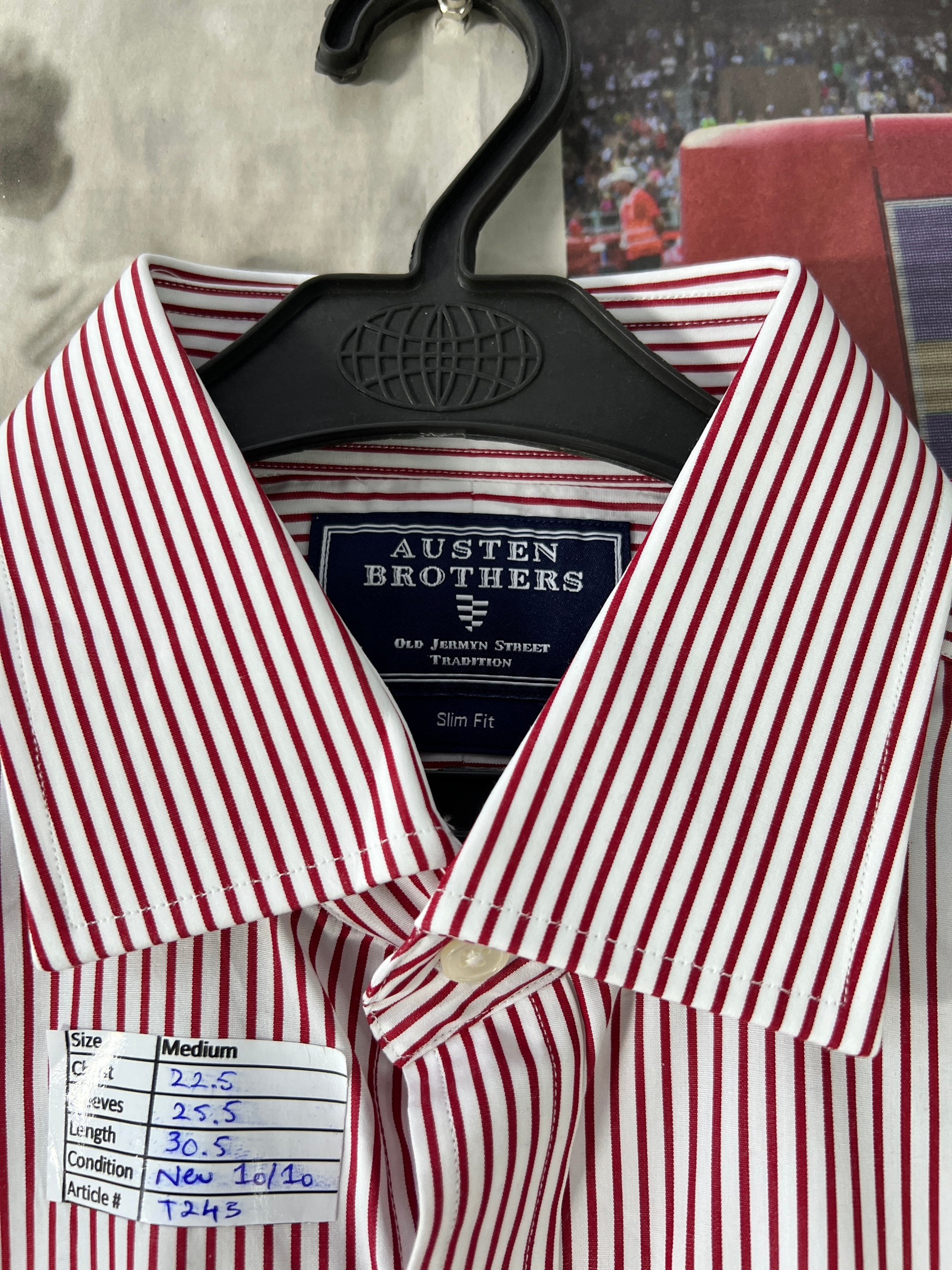Austin Brothers® Medium | Chest: 22.5" | Red & White Stripes | Shirt | Cotton | 243 - Genuine Maal