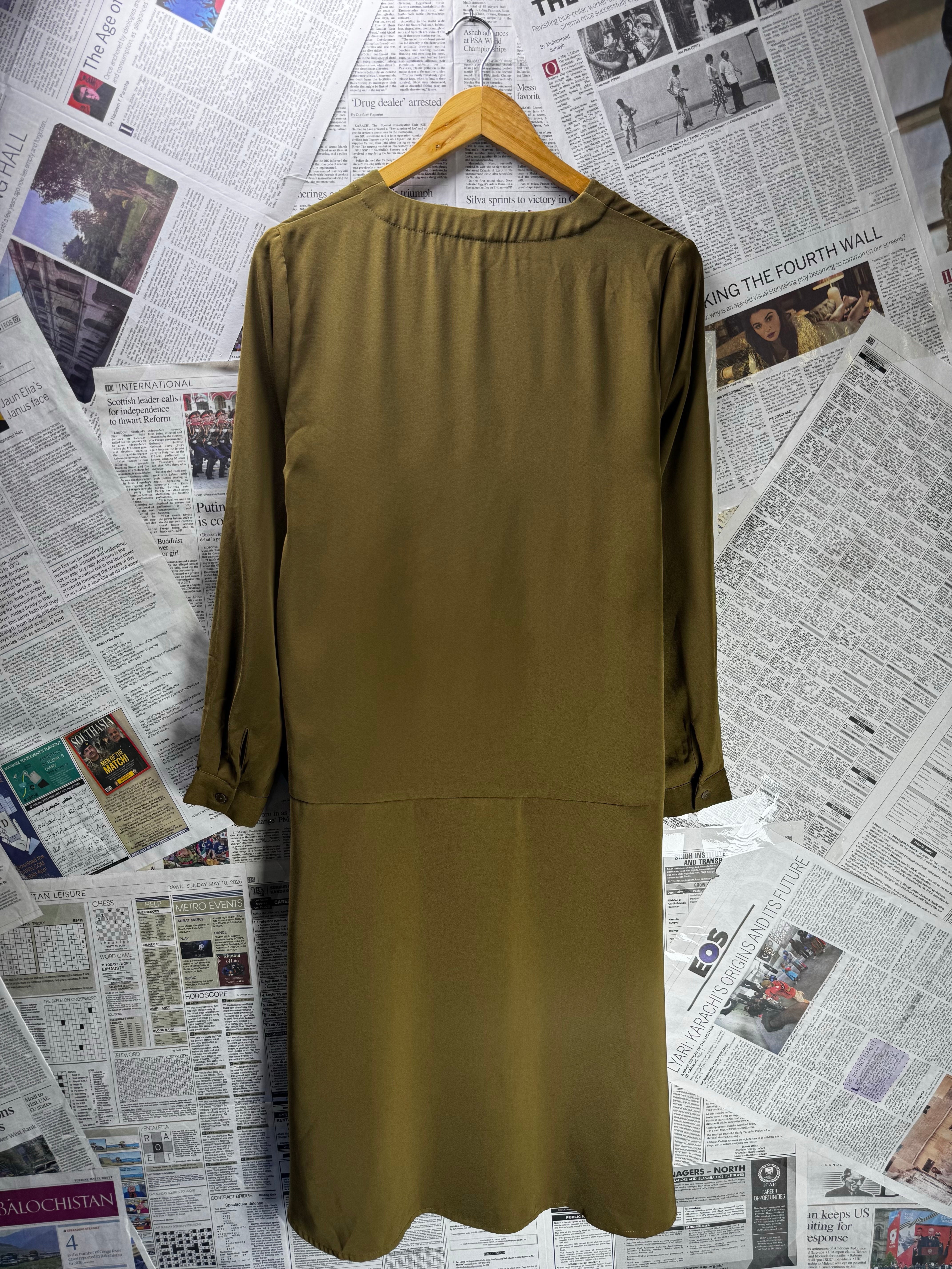 Warehouse® Large | Bust: 20" | Solid Moss | Midi Dress | B4 - 5396 - Genuine Maal