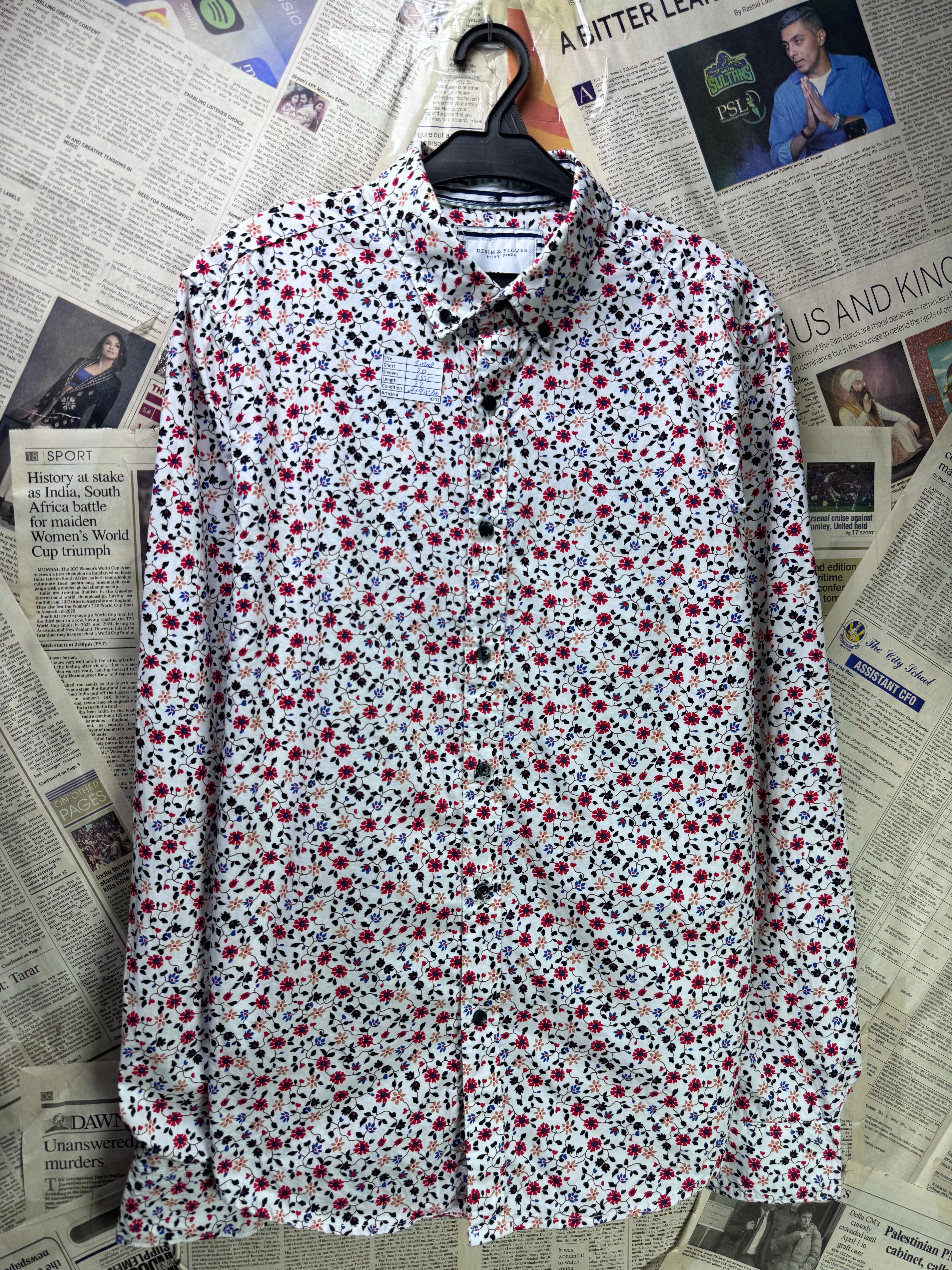 Denim & Flower® Small | Chest: 20" | Floral | Shirt | Cotton | 4203 - Genuine Maal