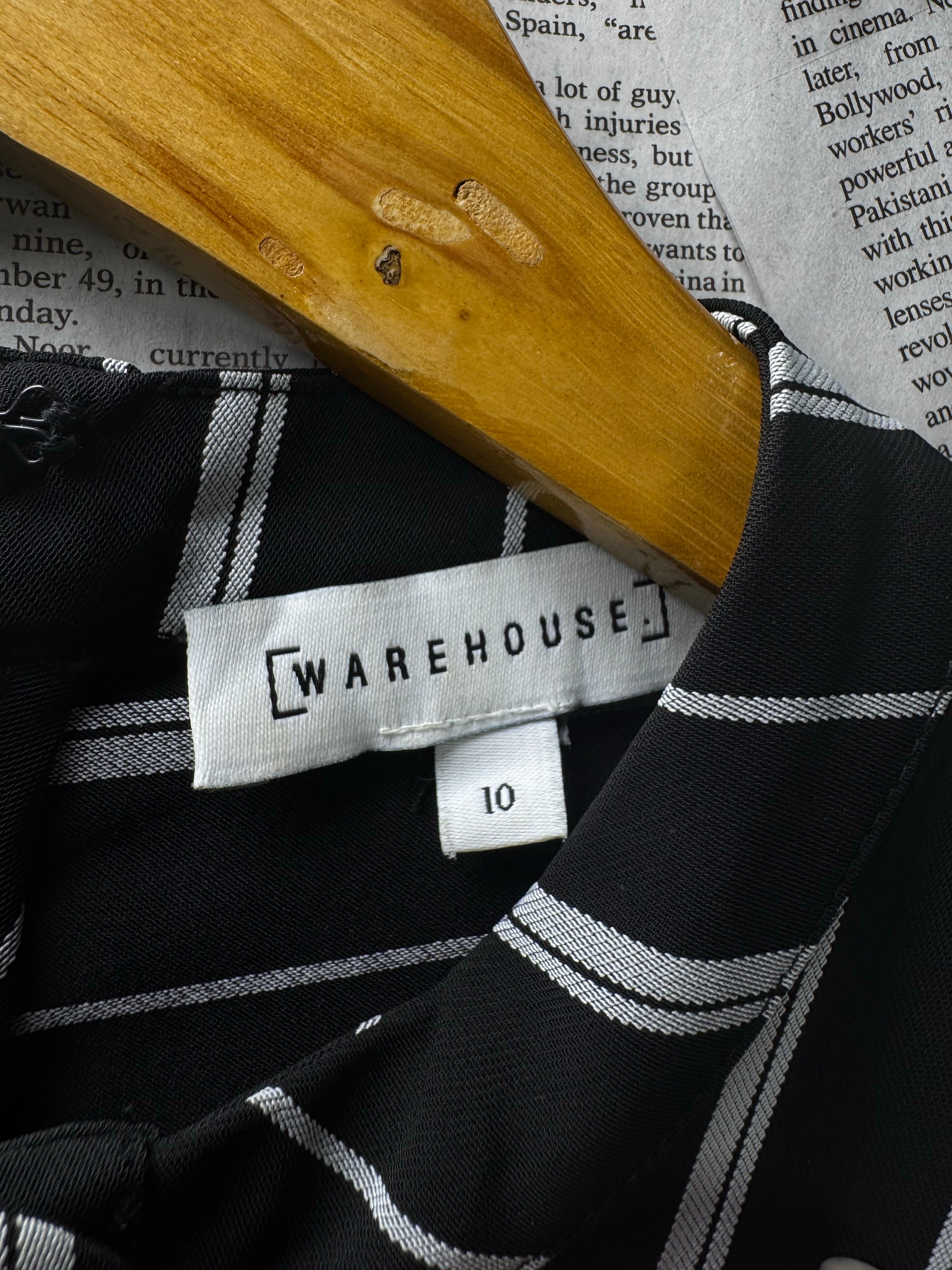 Warehouse® XS | Bust: 17" | Vertical and Diagonal Stripe | Midi Dress | B4 - 5465 - Genuine Maal
