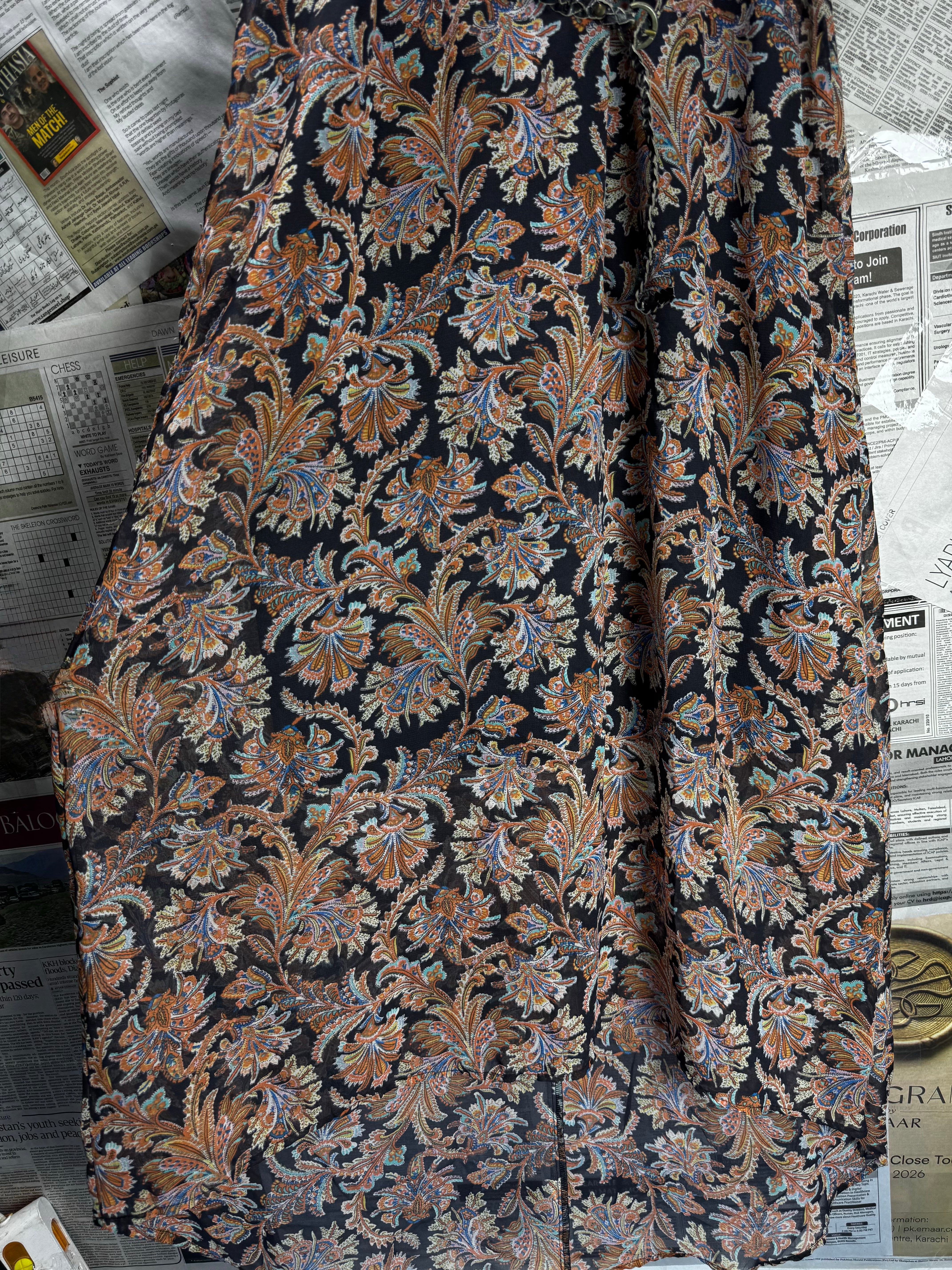 RedTag® Medium | Bust: 19" | Abstract Leaf | Maxi Dress | B5 - 5448 - Genuine Maal