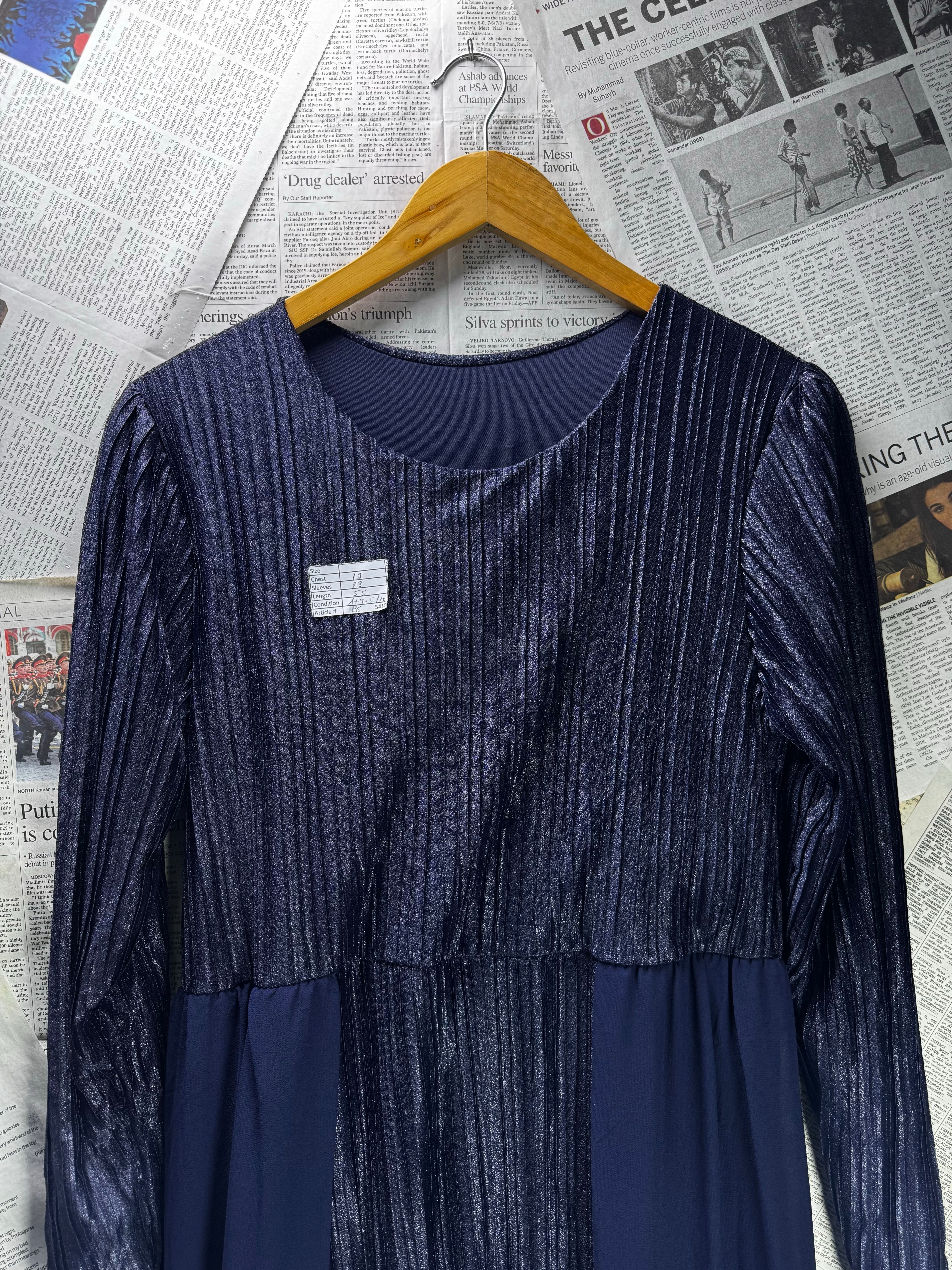 Faracco® Small | Bust: 18" | Solid - Navy | Maxi Dress | B5 - 5418 - Genuine Maal