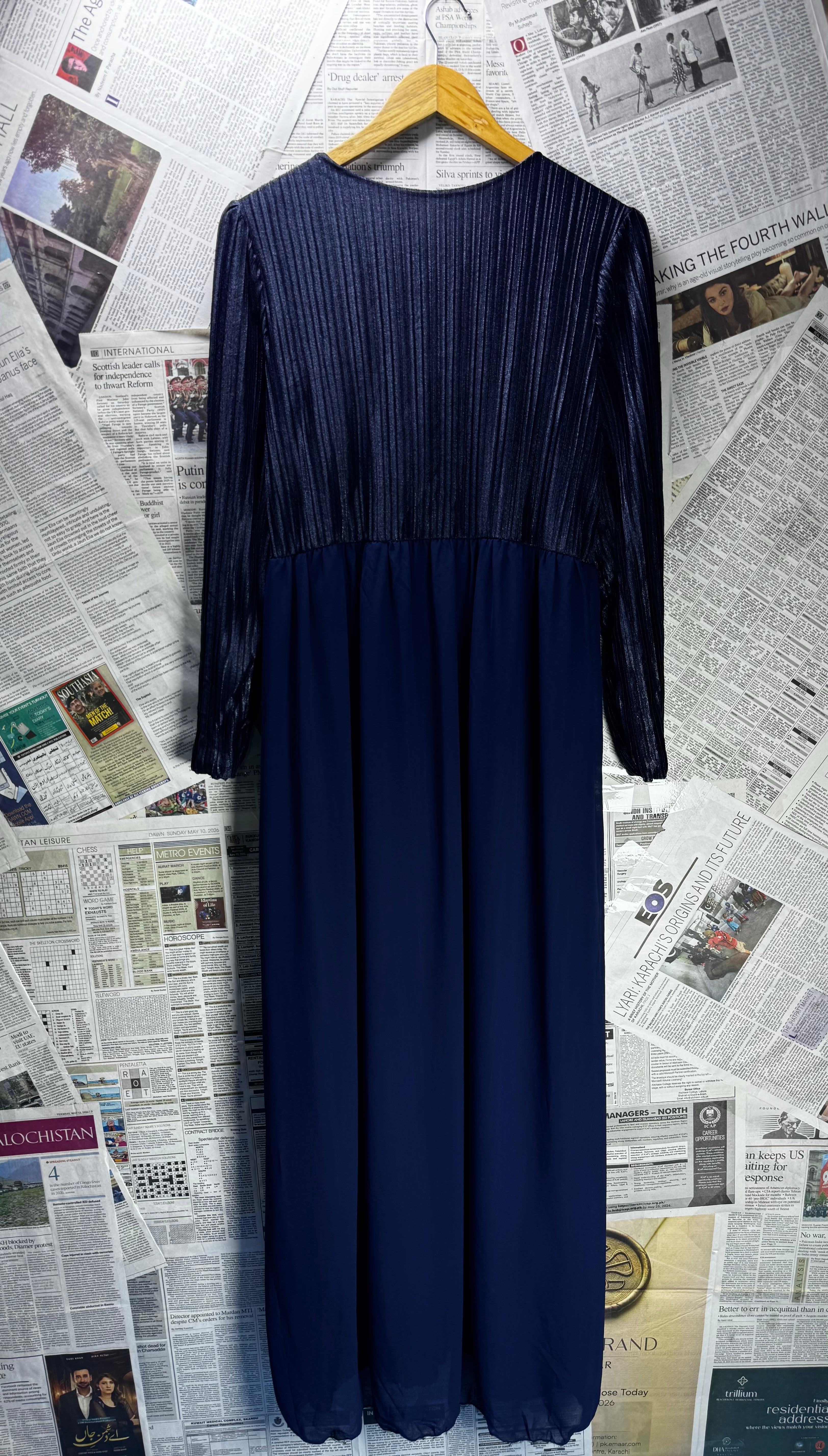 Faracco® Small | Bust: 18" | Solid - Navy | Maxi Dress | B5 - 5418 - Genuine Maal