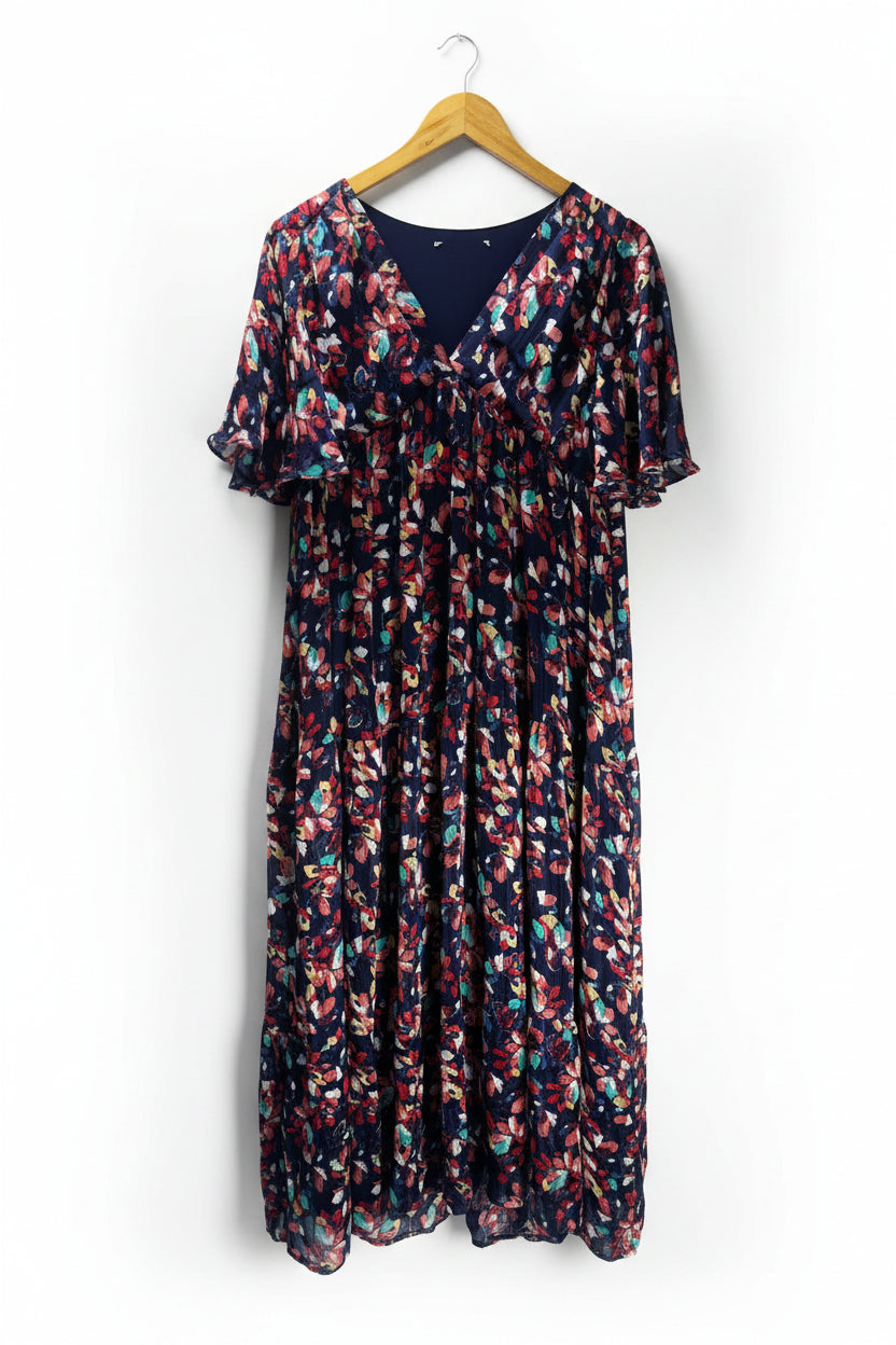 ® Small | Bust: 17.5" | Mixed Geometric & Floral | Maxi Dress | B5 - 5402 - Genuine Maal